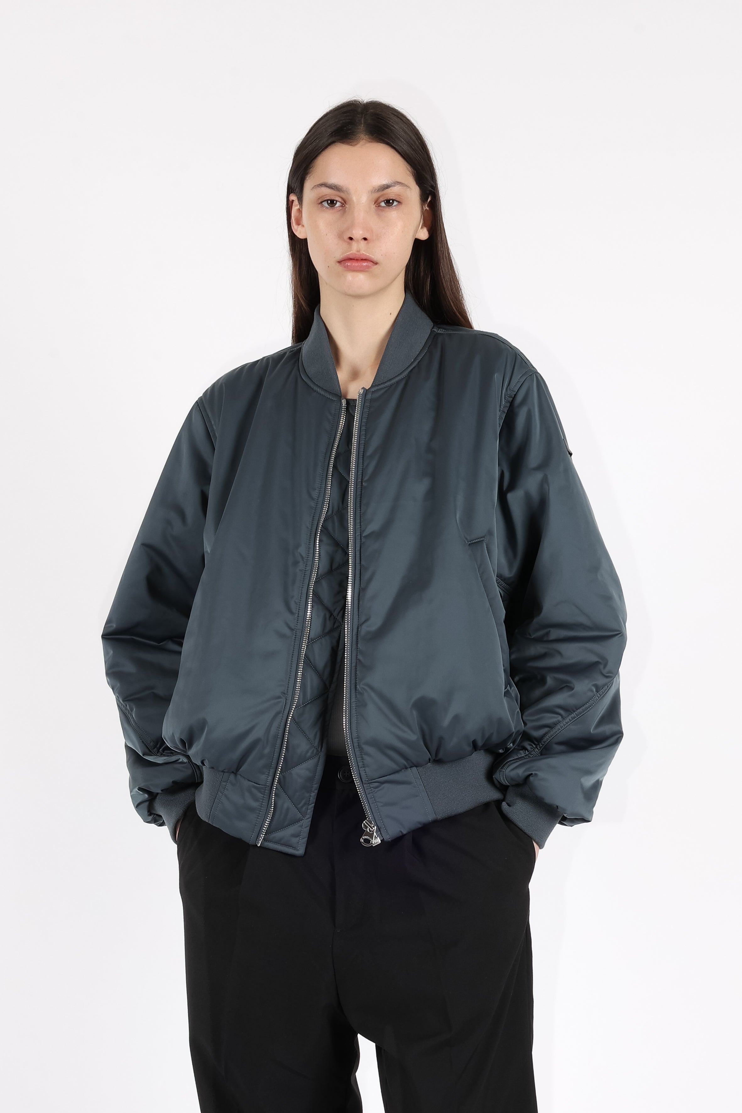 padded lightweight bomber jacket in graphite blue