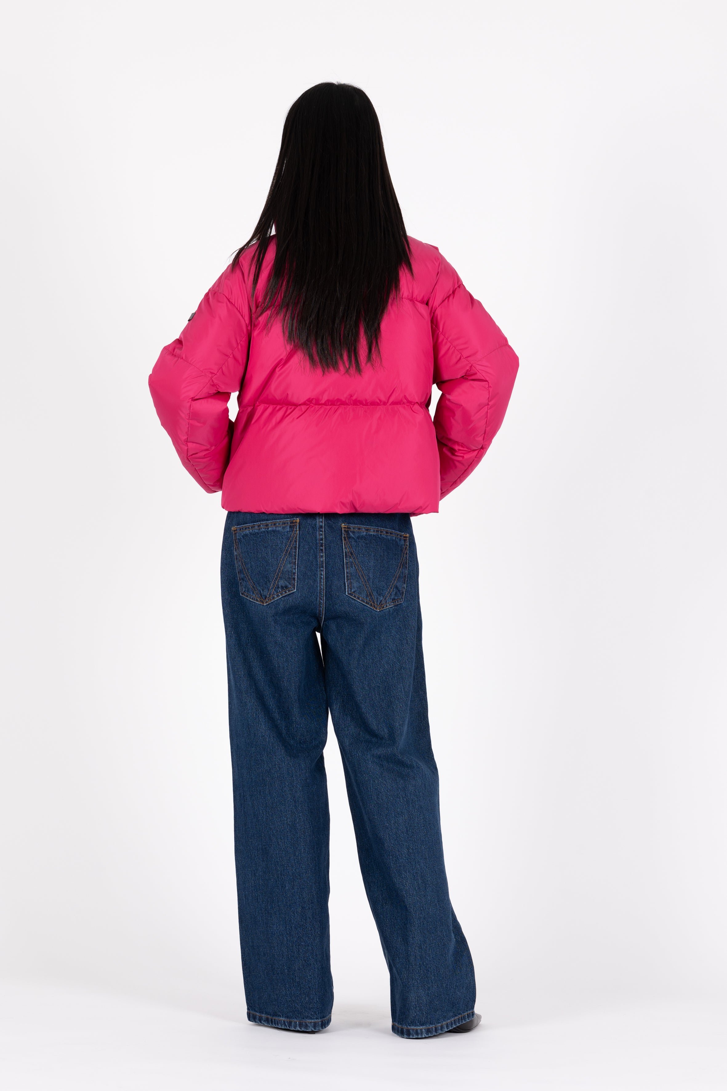 short down puffer in pink