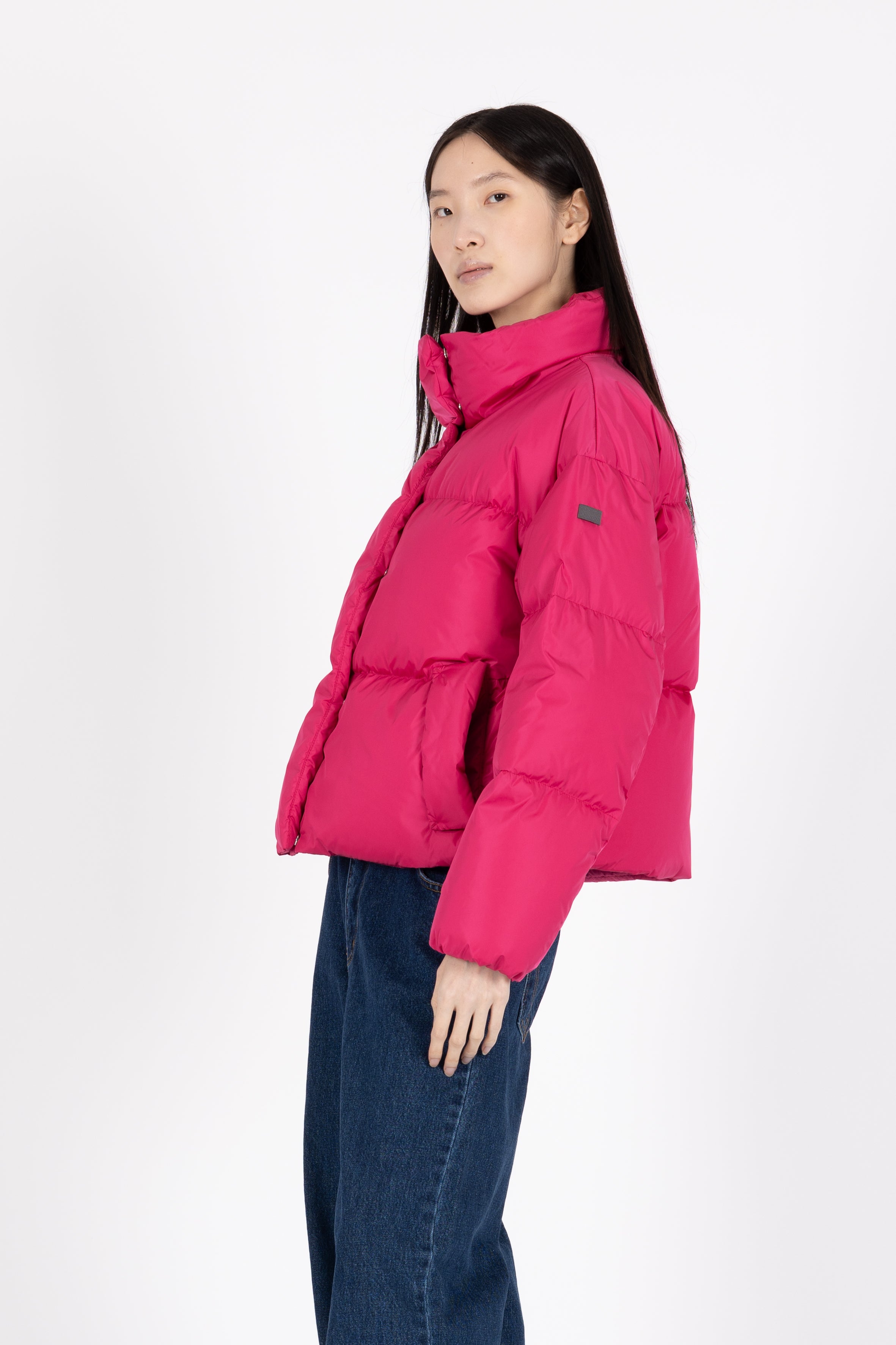 short down puffer in pink