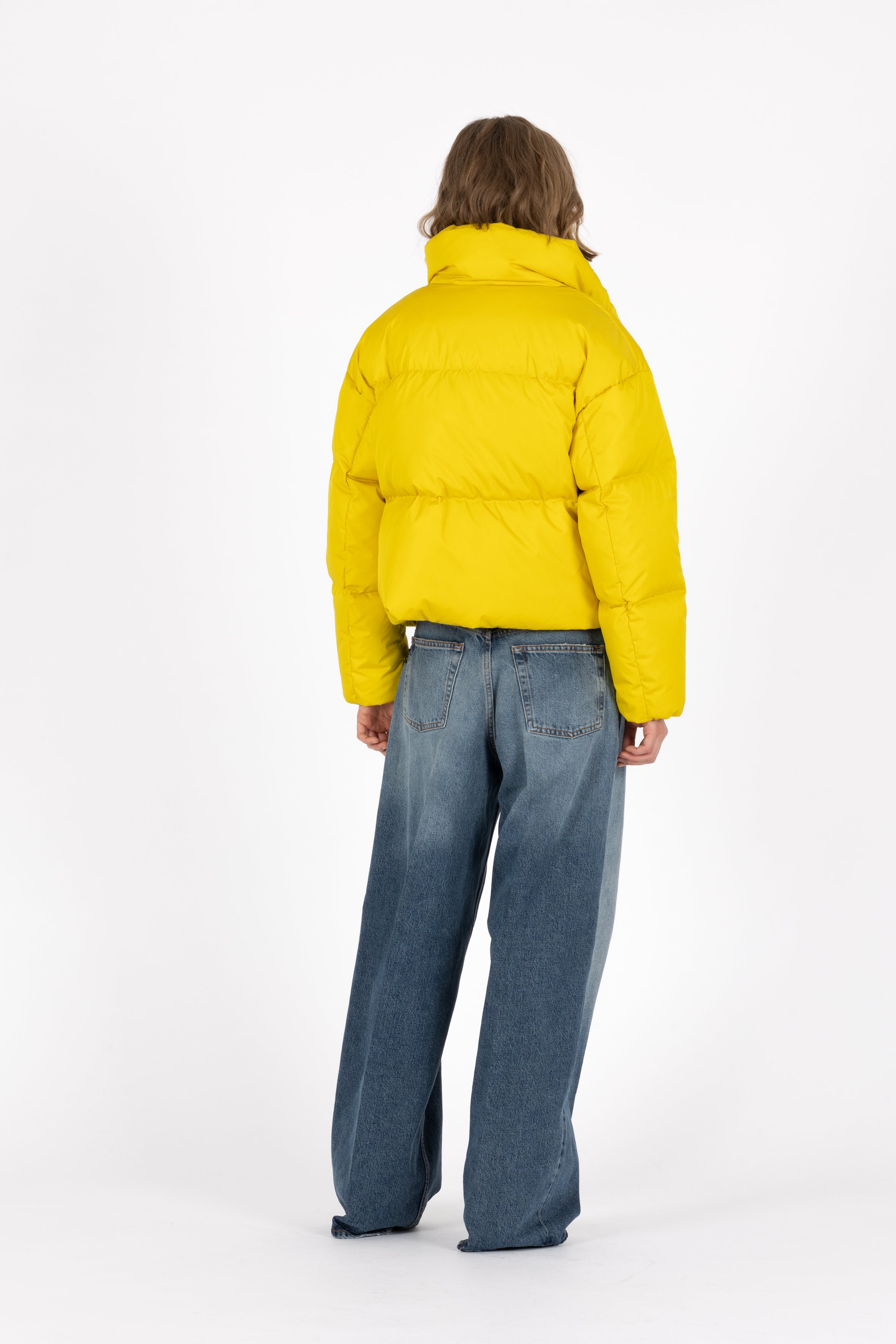 short down puffer in true yellow