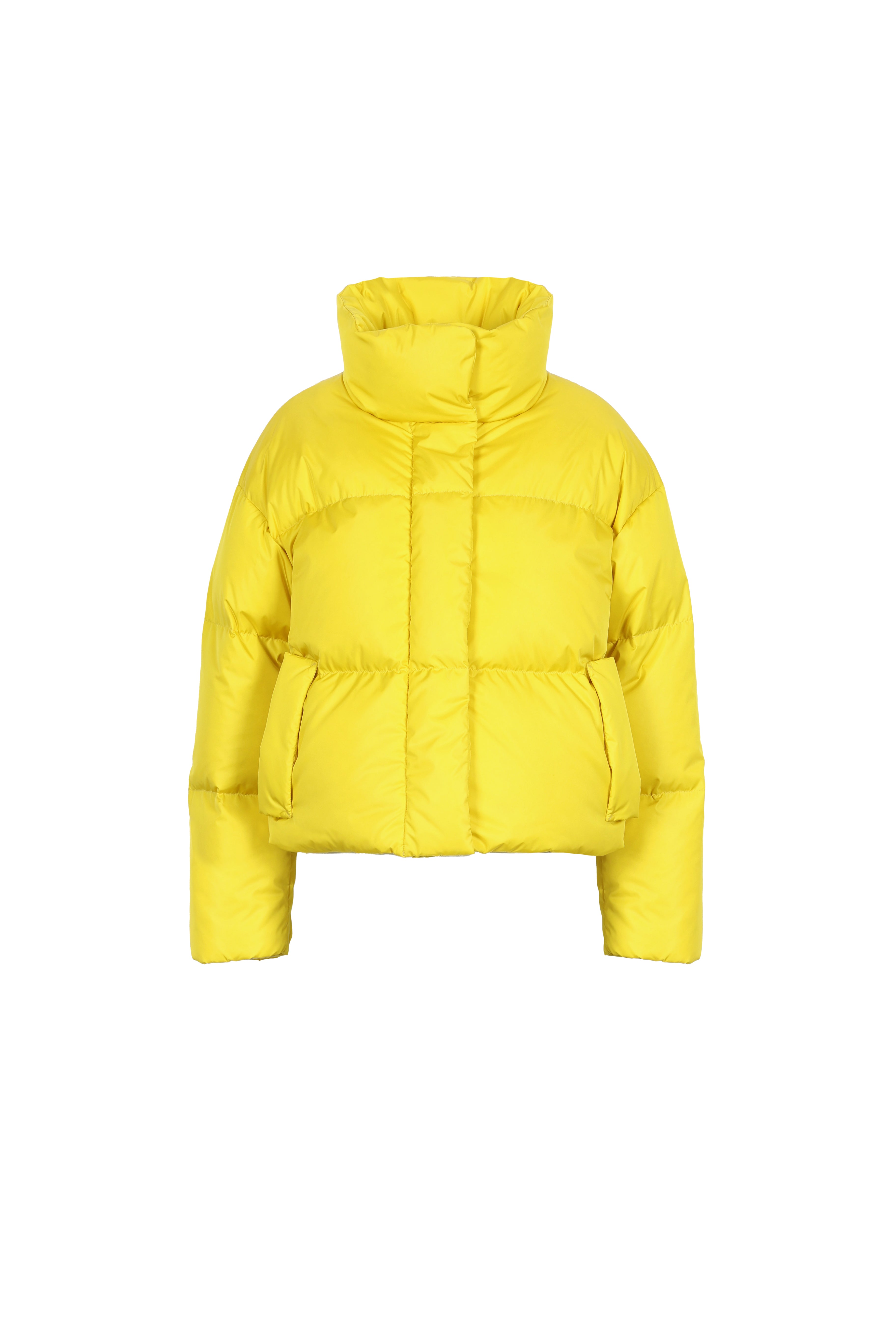 short down puffer in true yellow