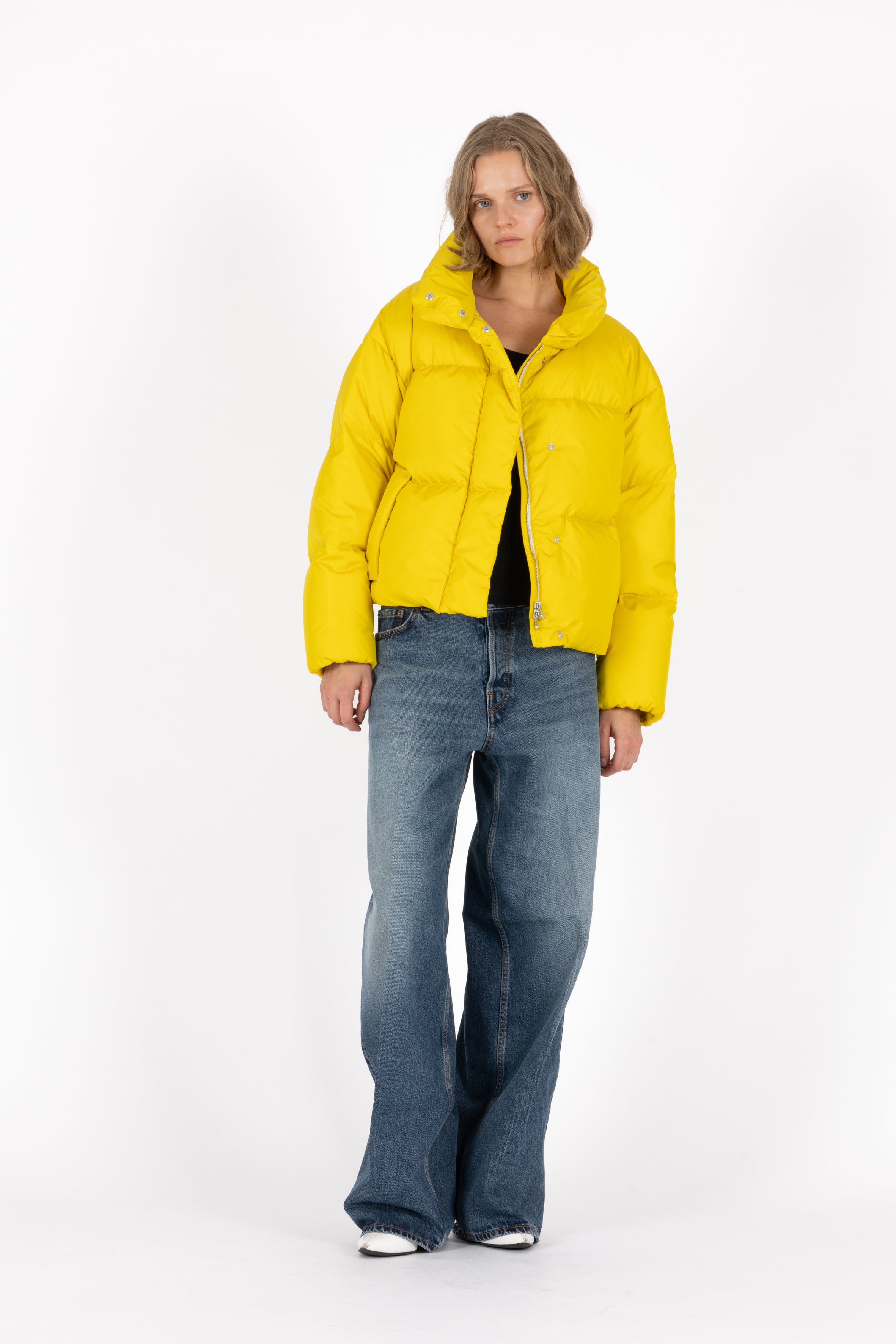 short down puffer in true yellow