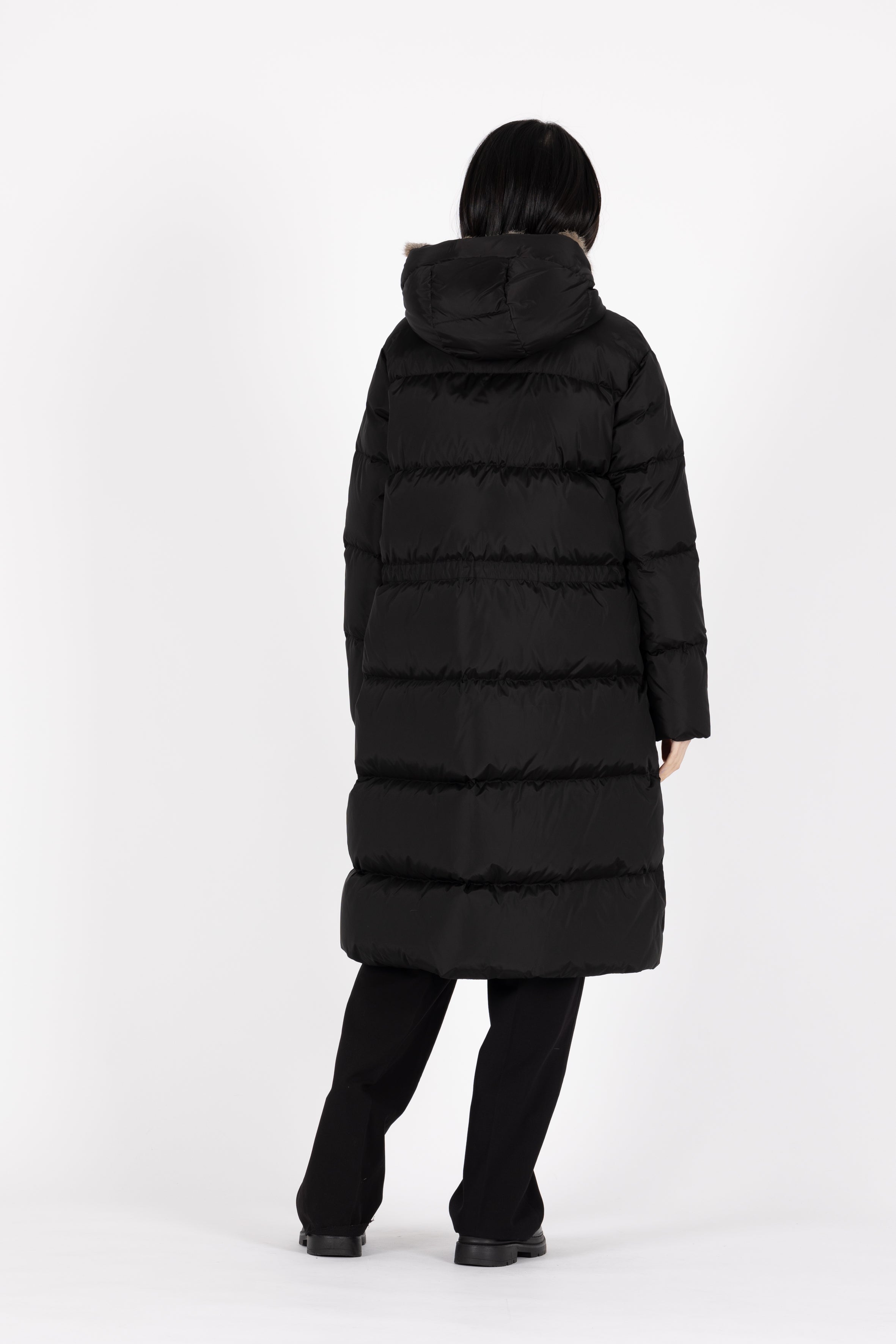 Long down coat in a dark color