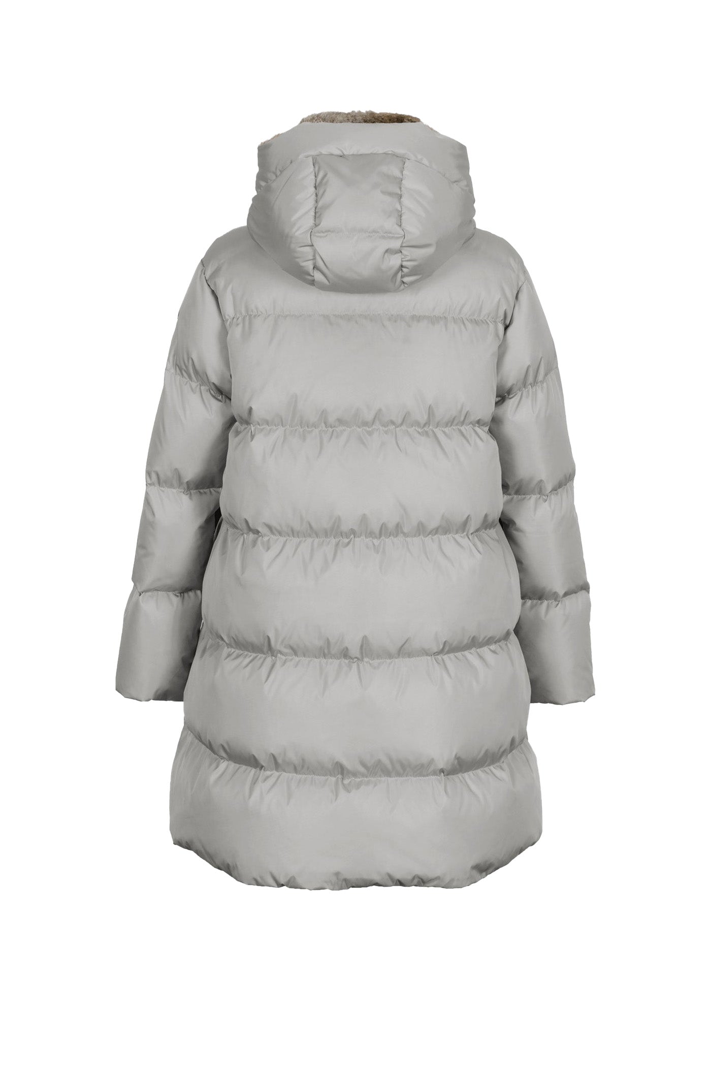 Minimal Lempelius down coat with rabbit fur hood