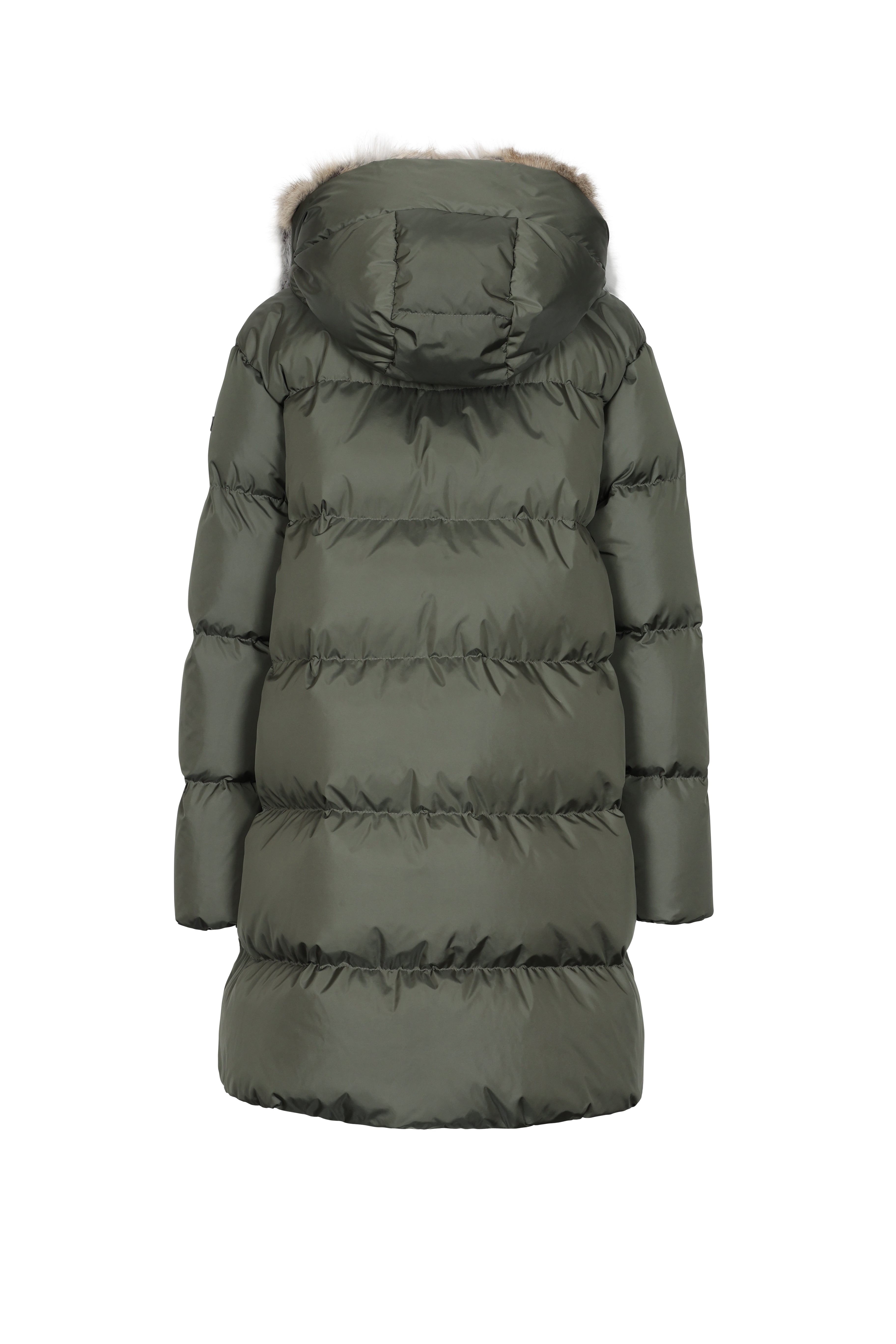 Minimal Lempelius down coat with rabbit fur hood