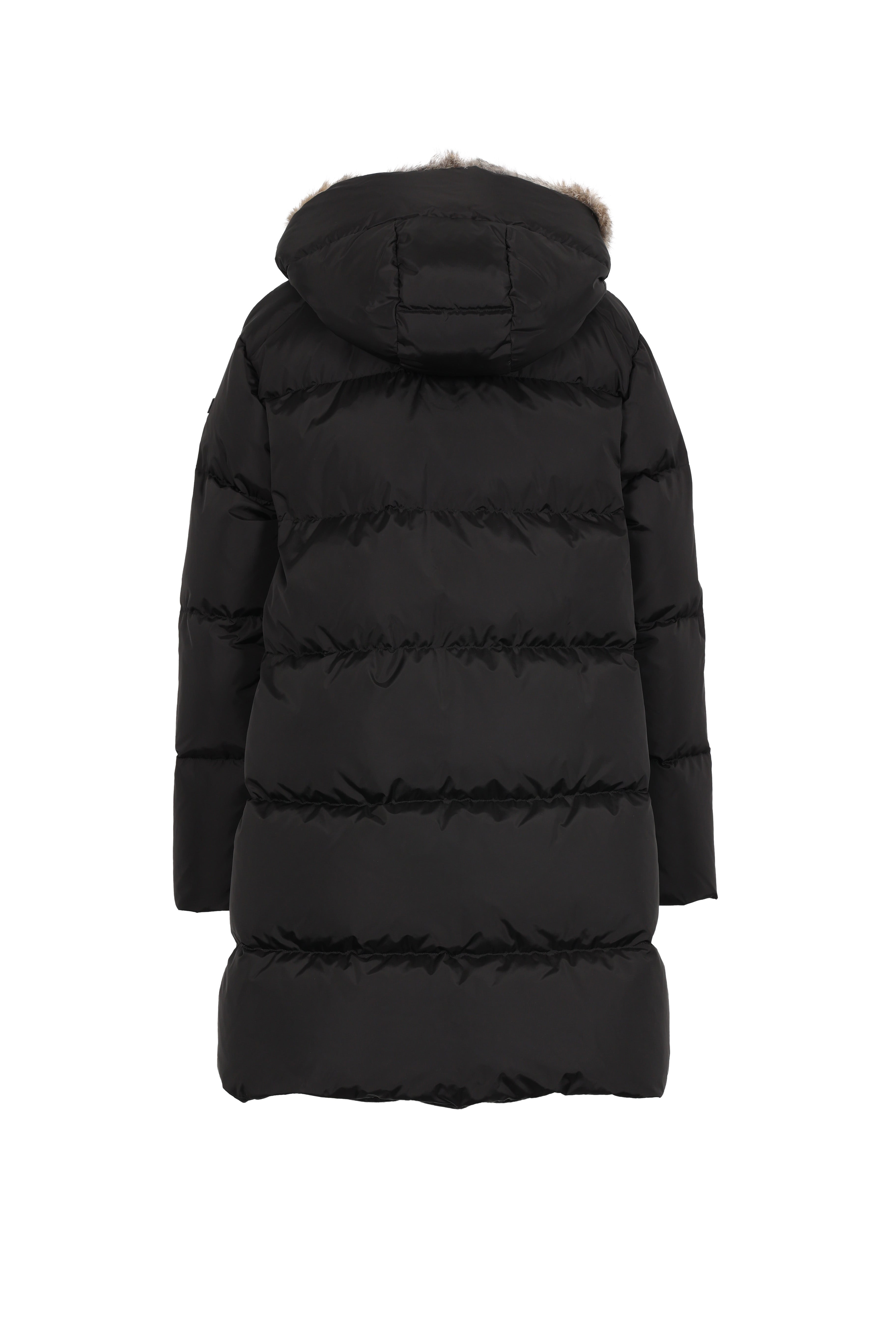 Minimal Lempelius down coat with rabbit fur hood