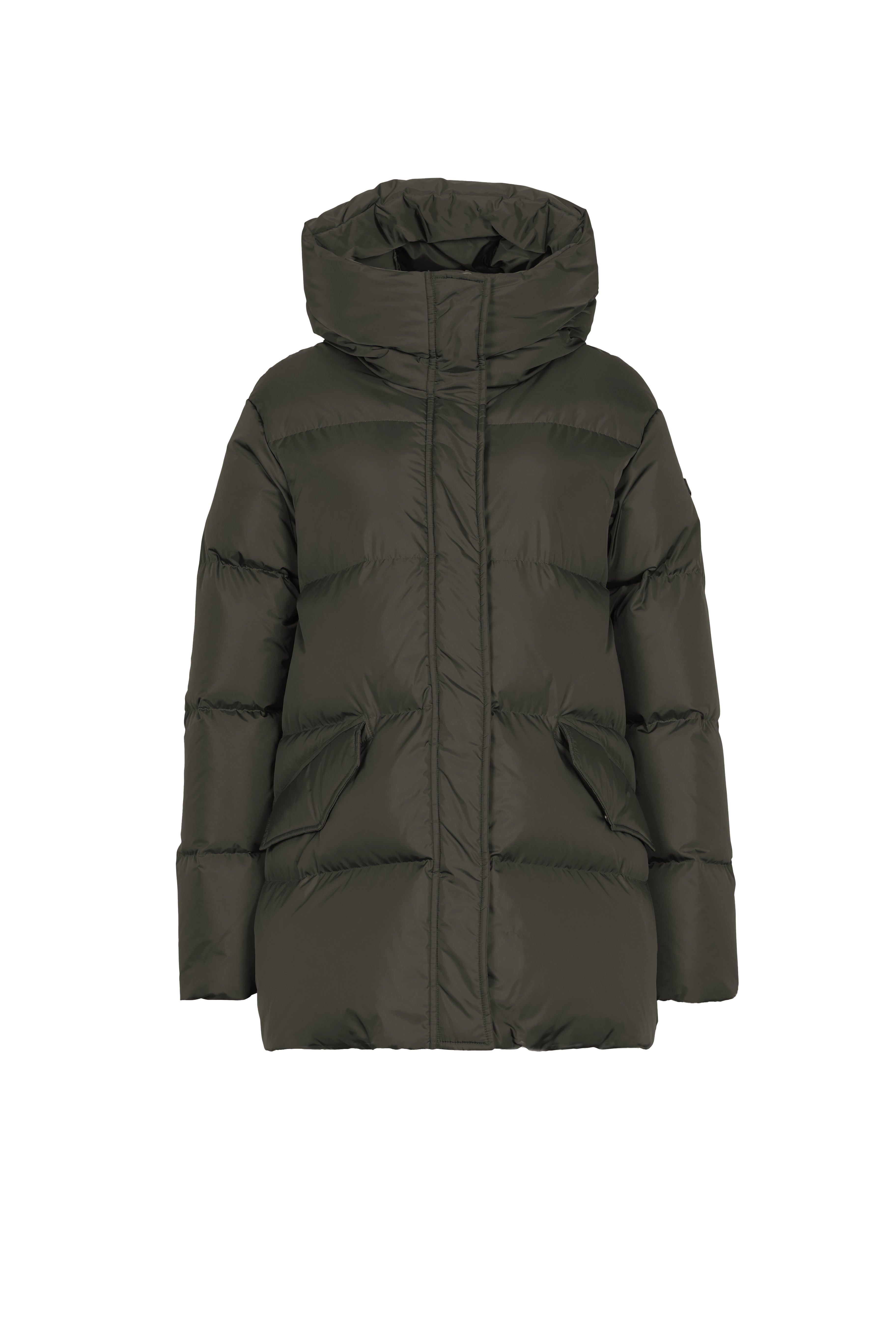 LEMPELIUS short quilted down jacket with softly lined hood in dark green