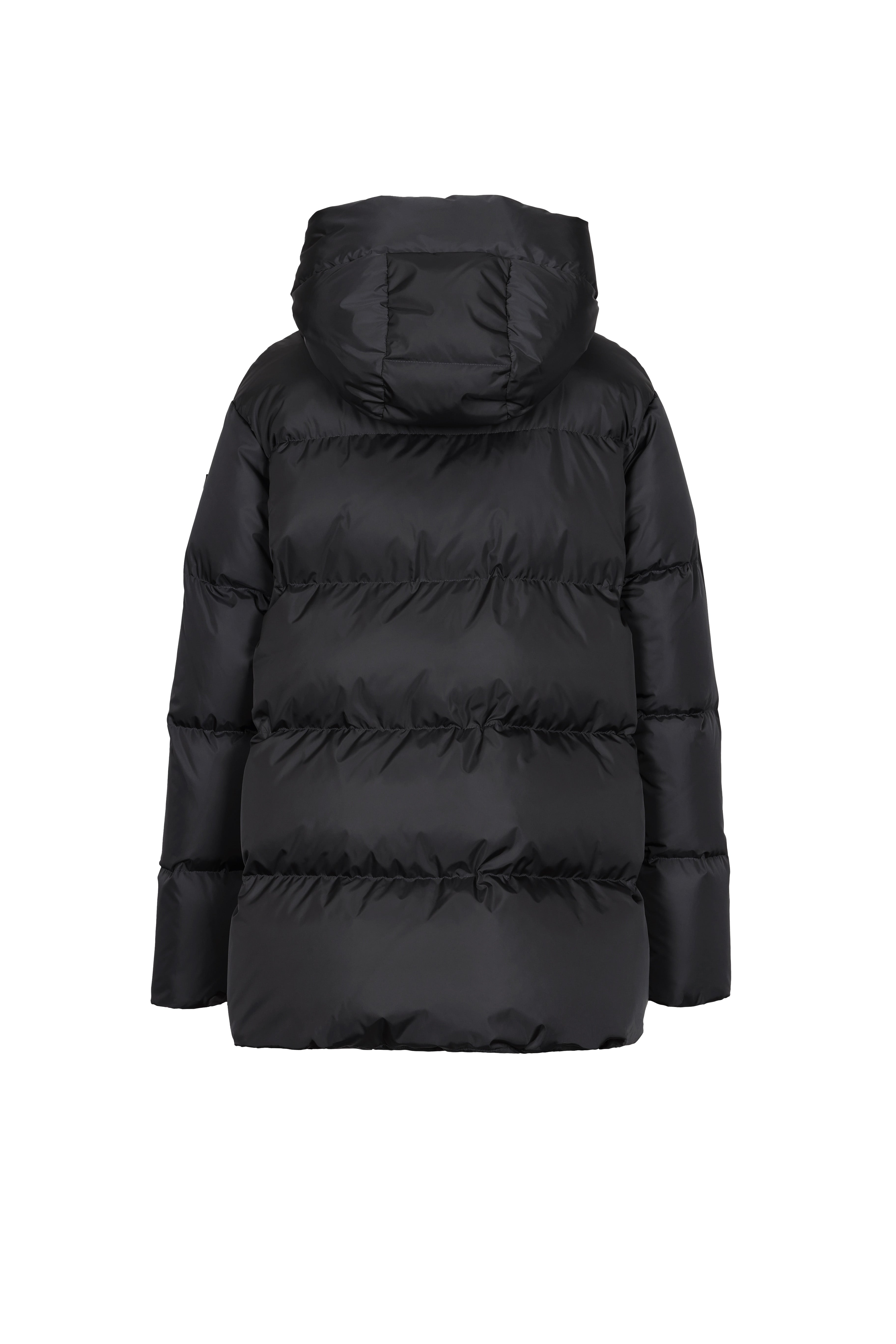 Short quilted down jacket with softly lined hood in black