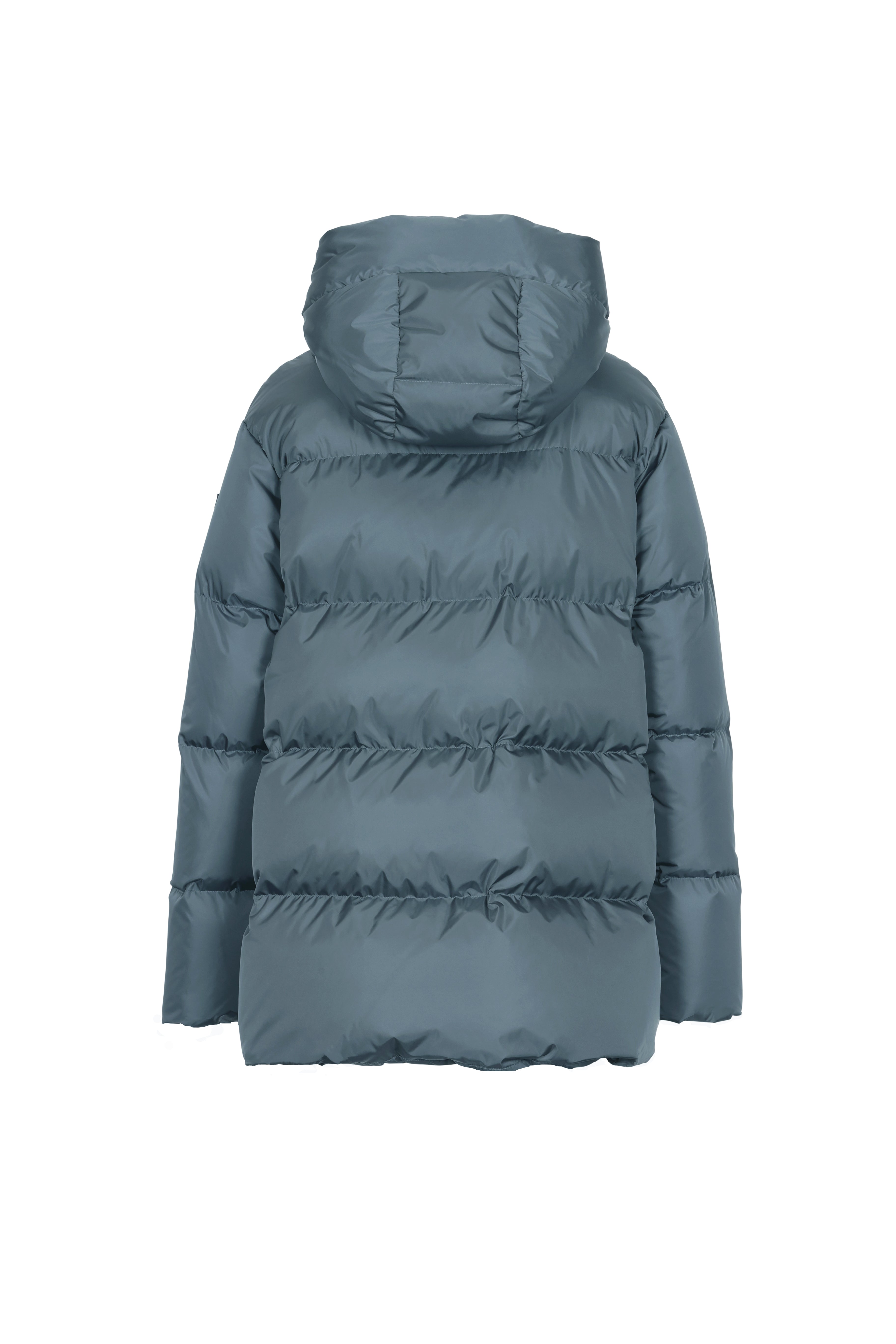 Short quilted down jacket with softly lined hood in pigeon