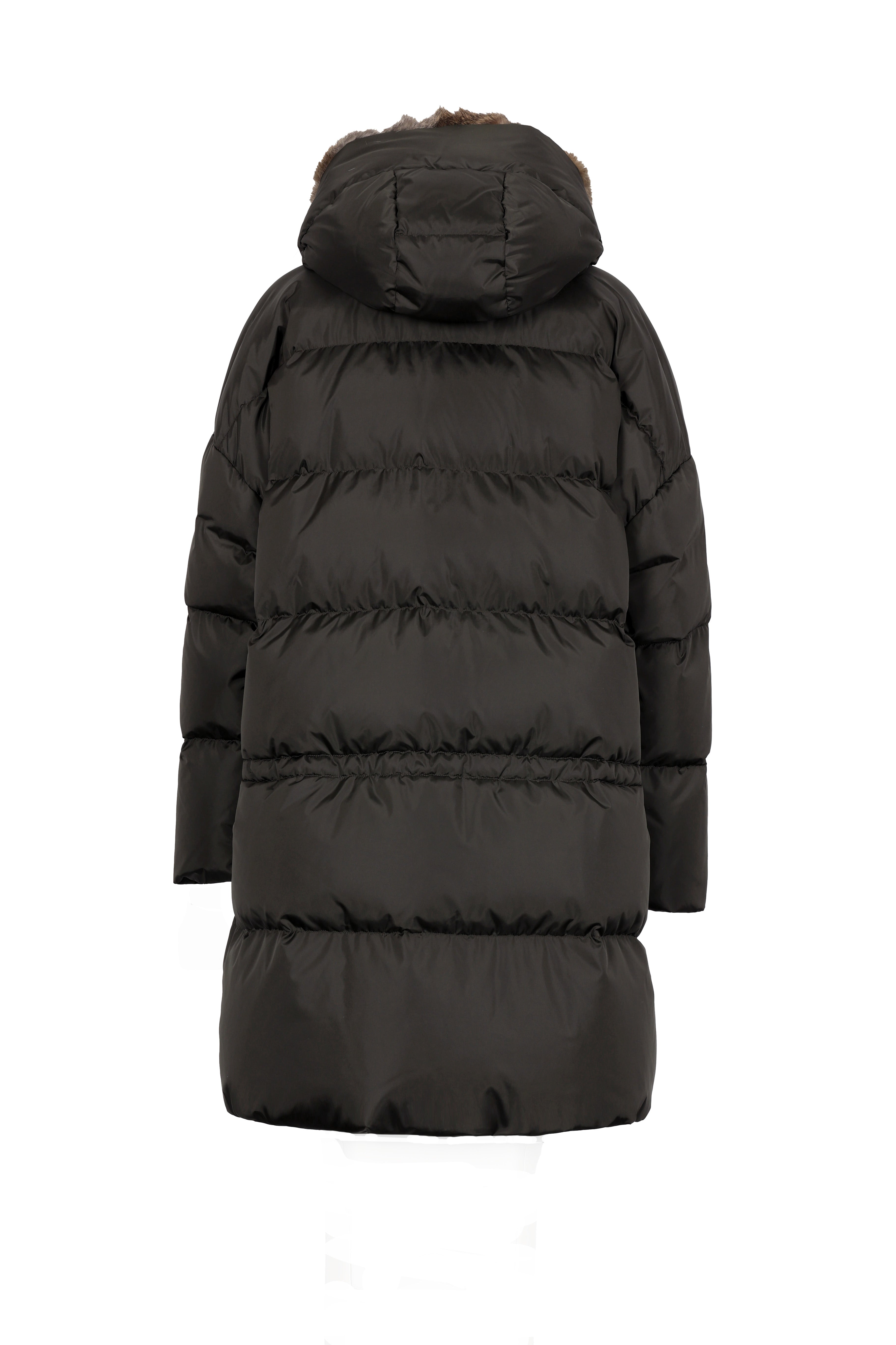 rabbit fur hood dark green coat mud green