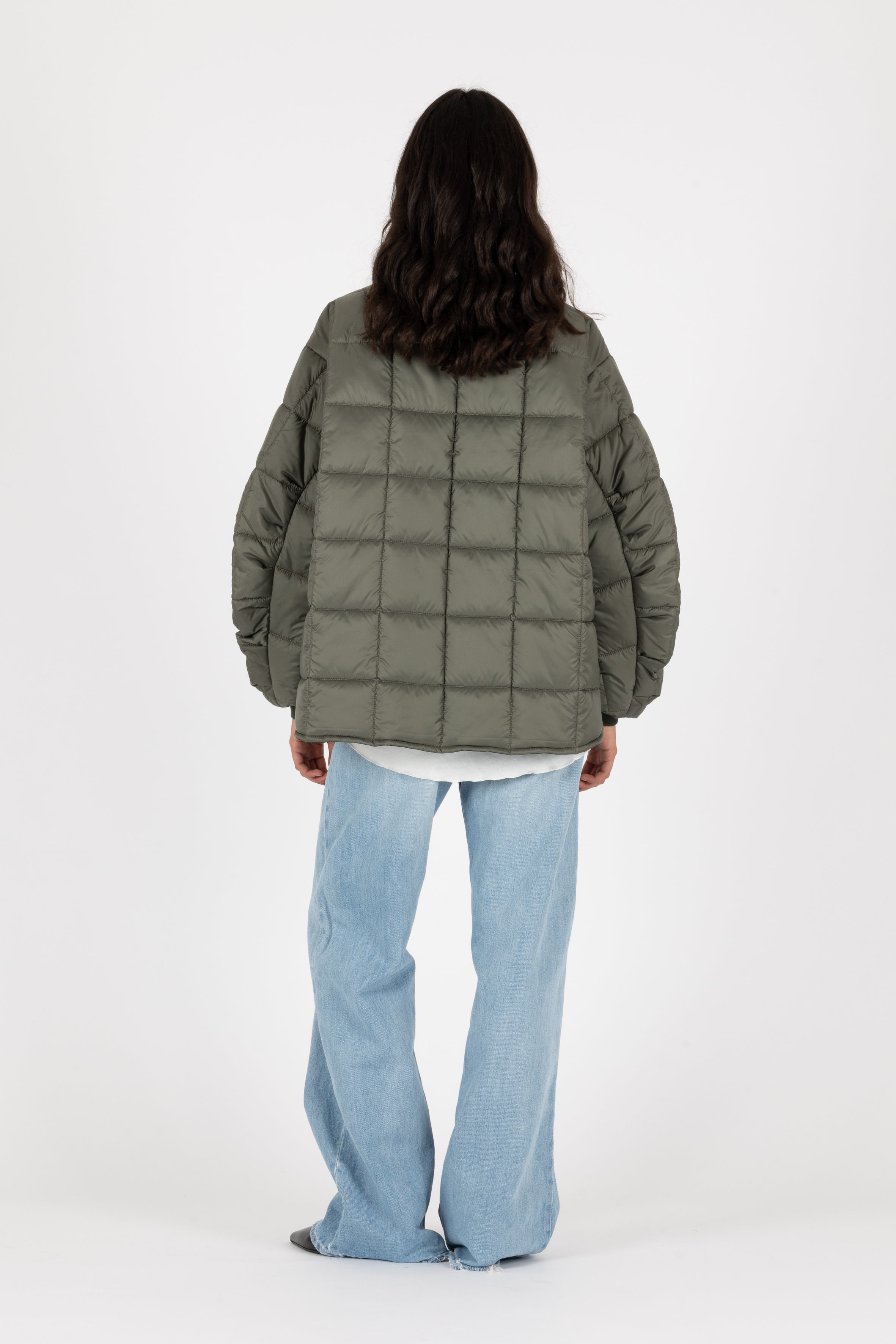 oversized Box Quilt padded super lightweight bomber jacket in muted green