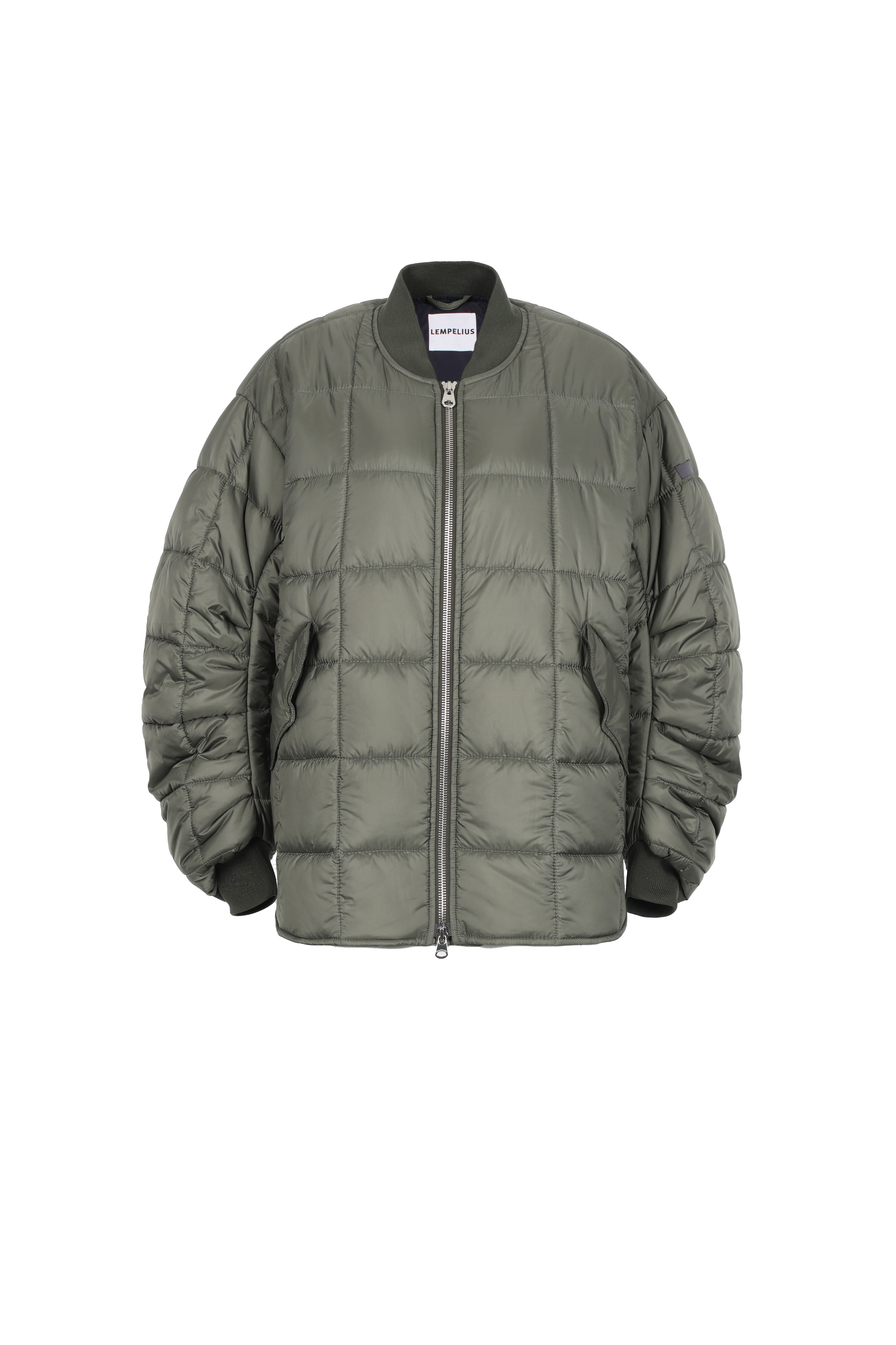 oversized Box Quilt padded super lightweight bomber jacket in muted green