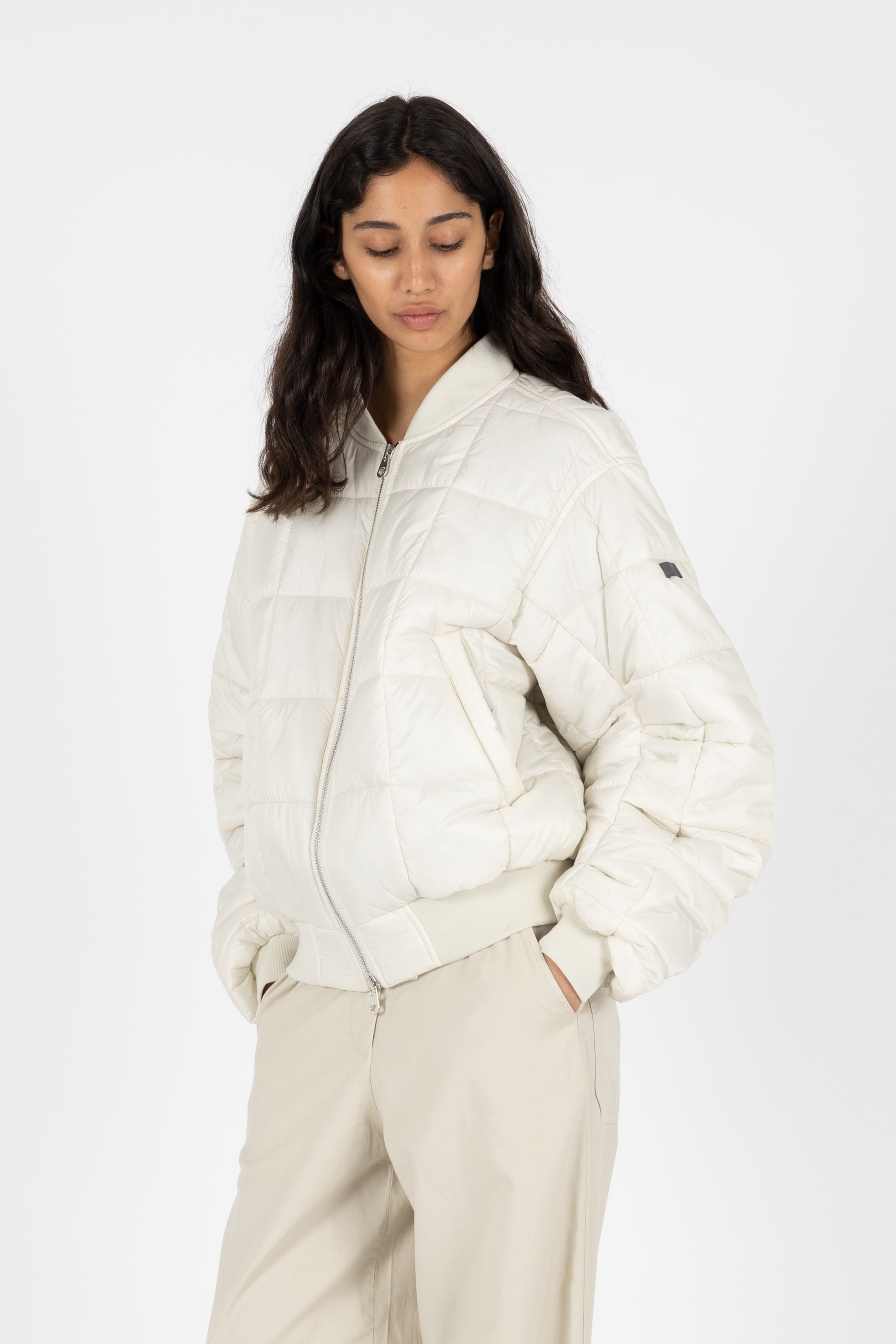 padded Box Quilt super lightweight bomber jacket in off white