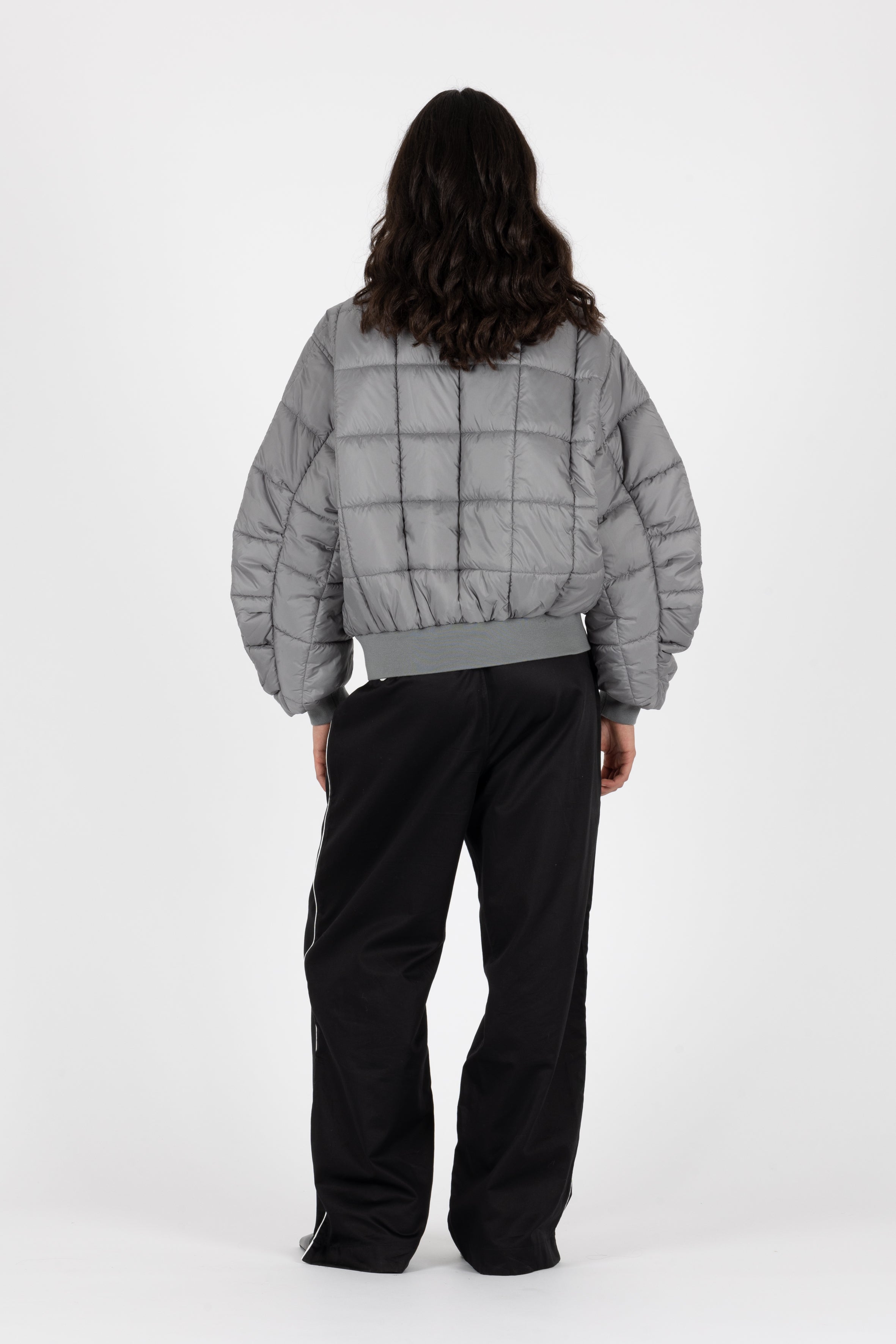 padded Box Quilt super lightweight bomber jacket in light grey