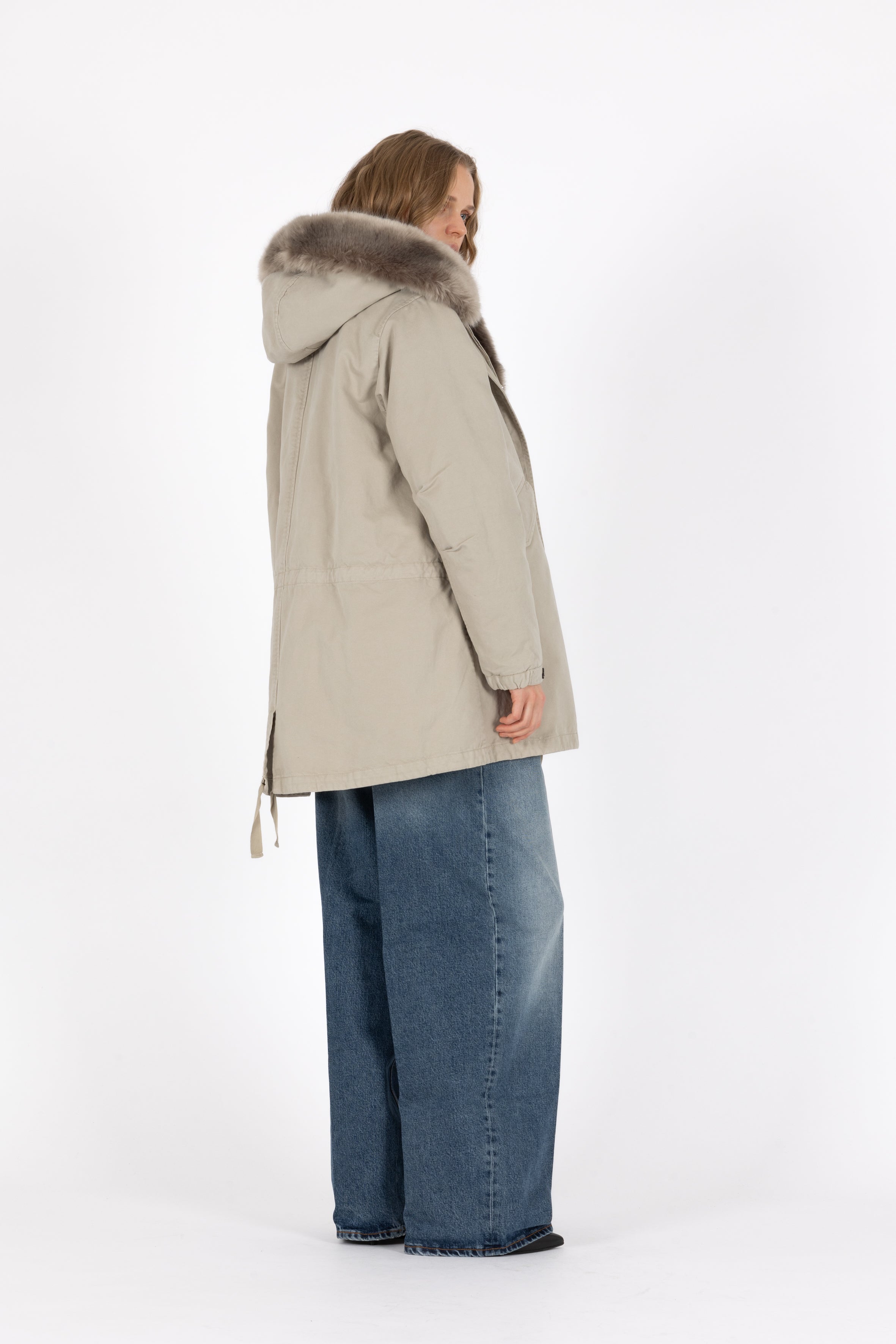 short flared cotton parka with flap pockets