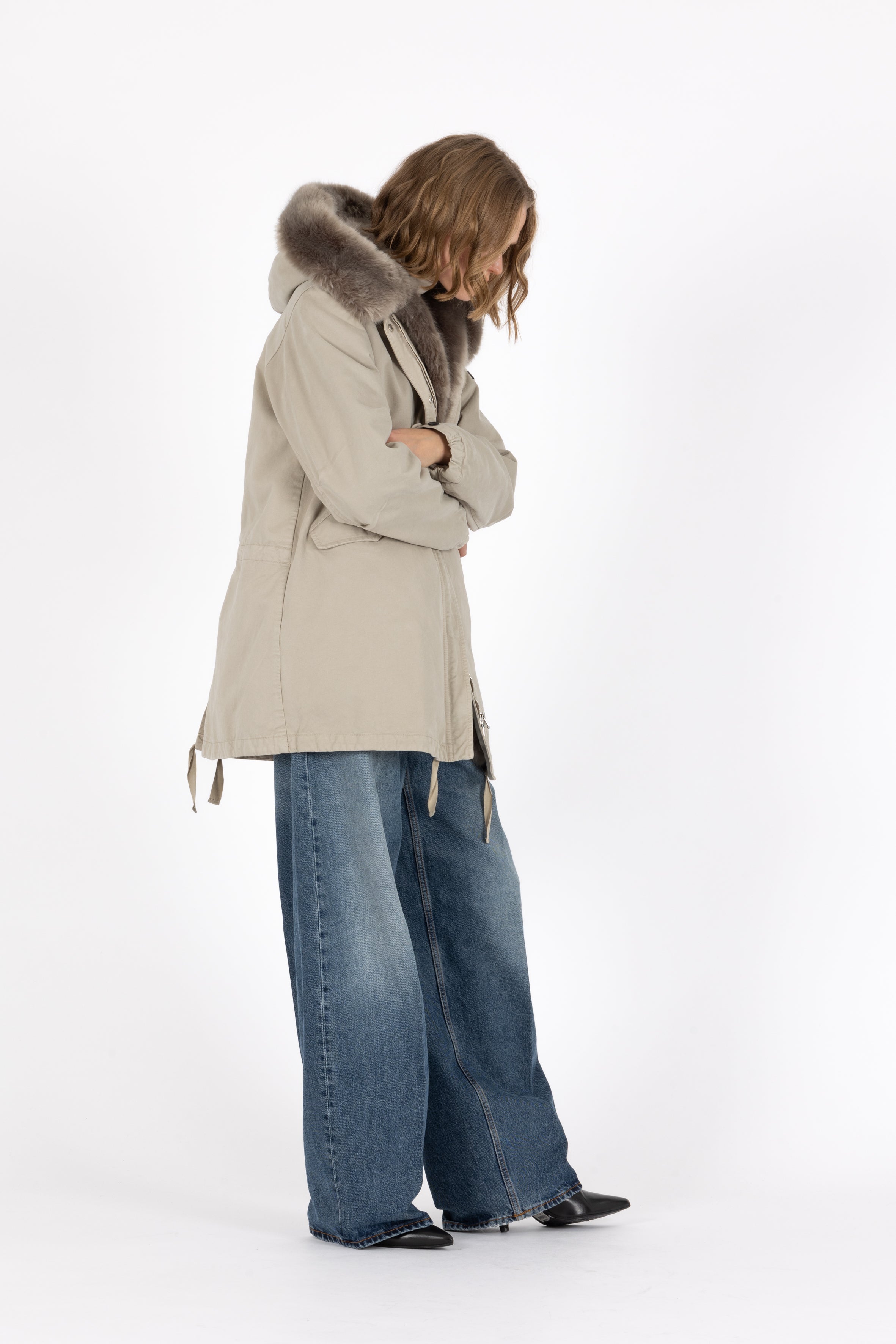 short flared cotton parka with flap pockets