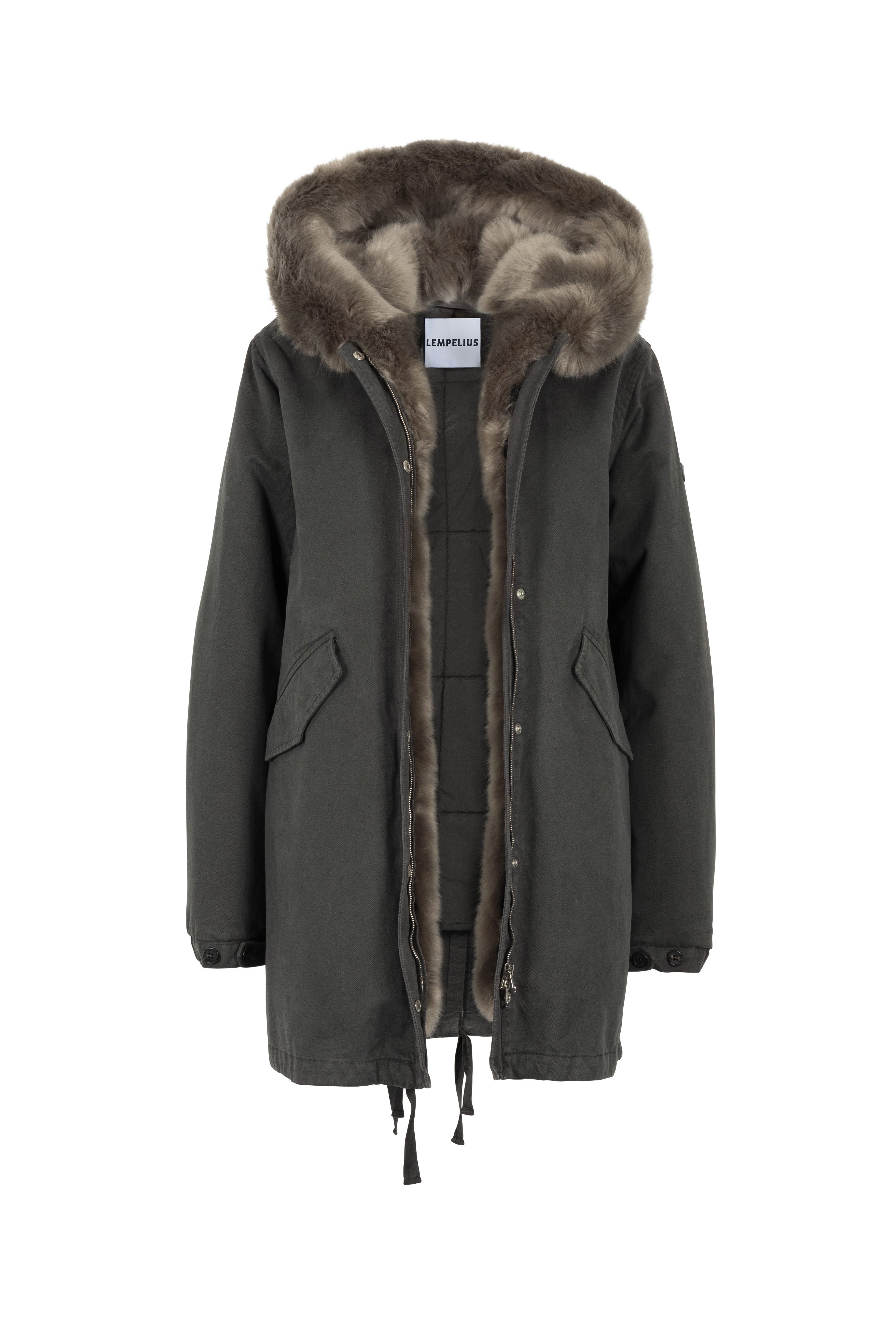 short flared cotton parka with flap pockets