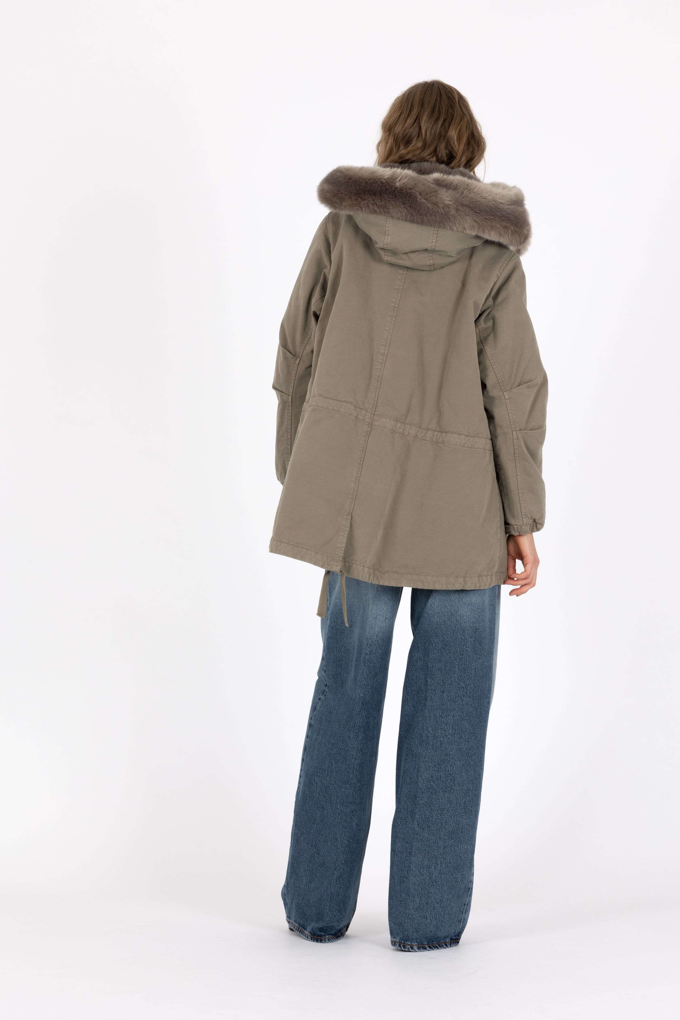 short flared cotton parka with flap pockets