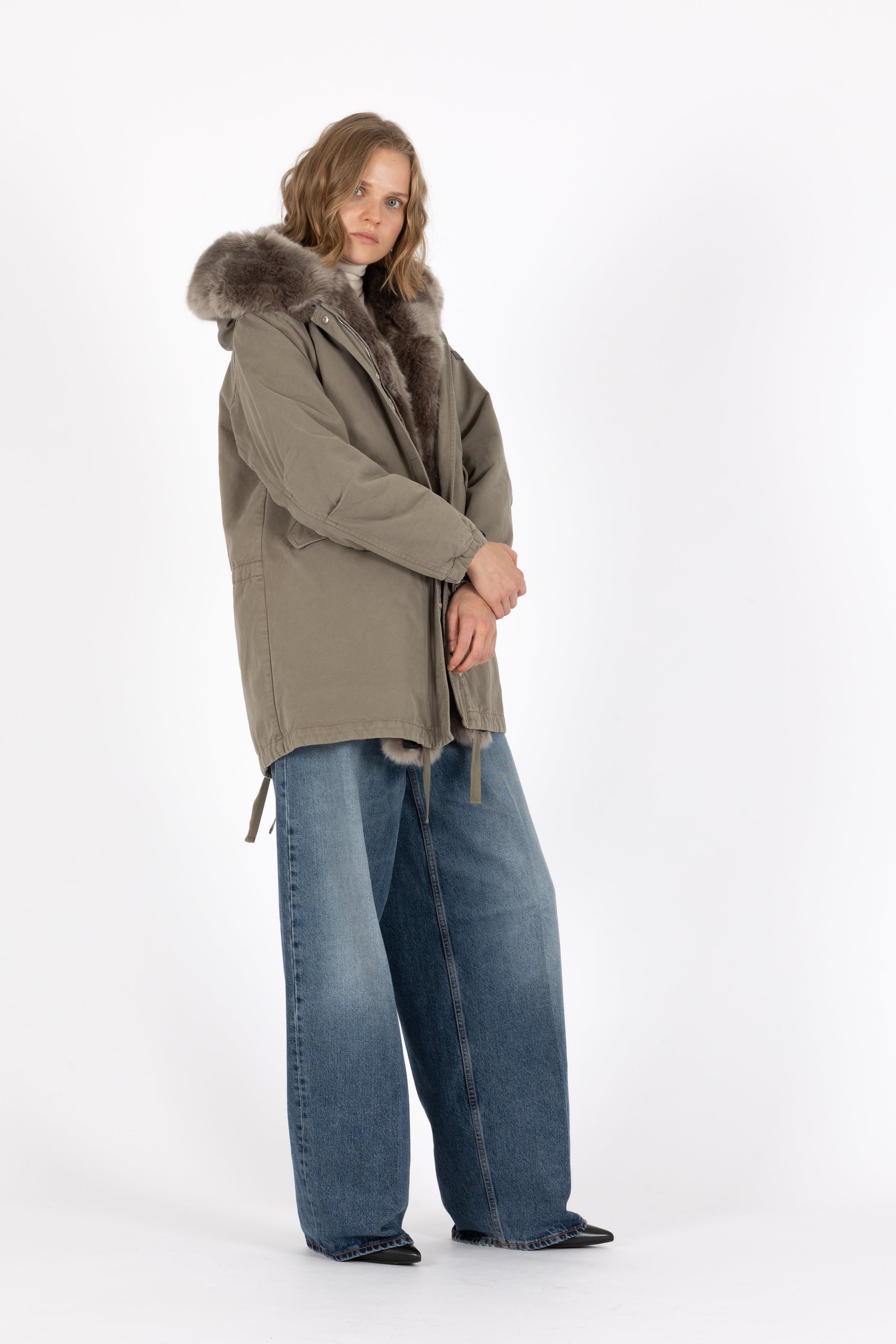 short flared cotton parka with flap pockets