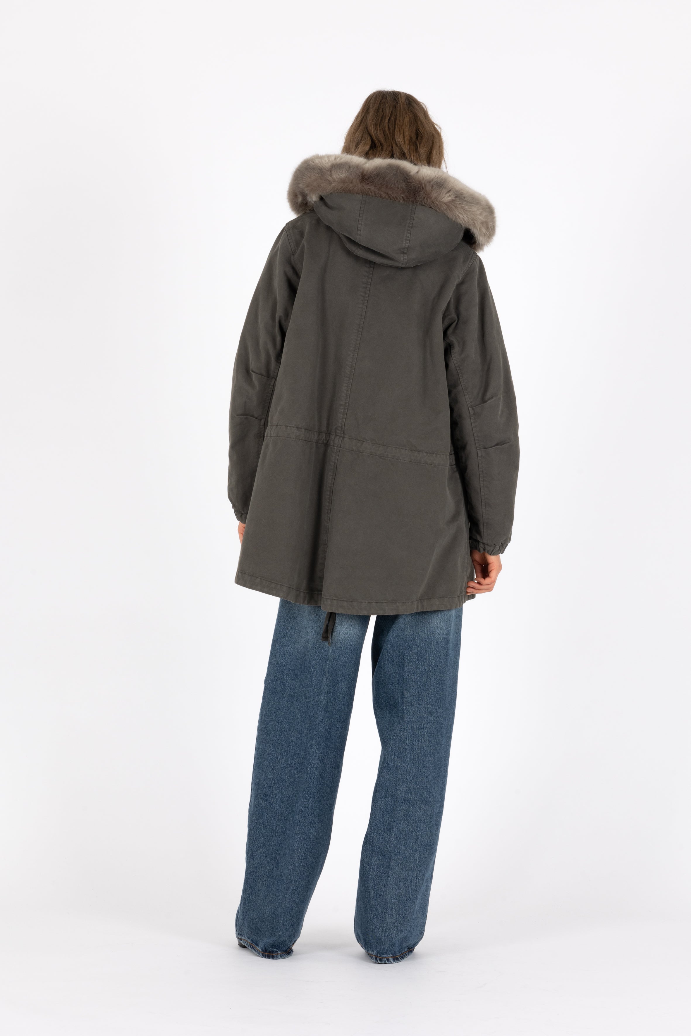 short flared cotton parka with flap pockets