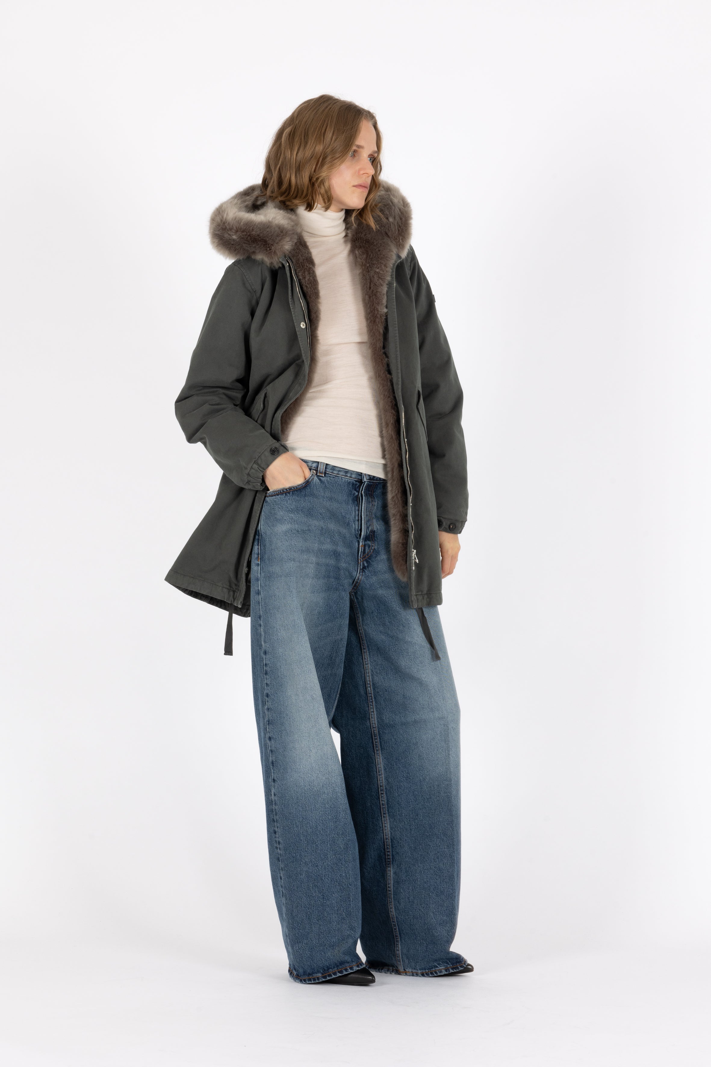 short flared cotton parka with flap pockets