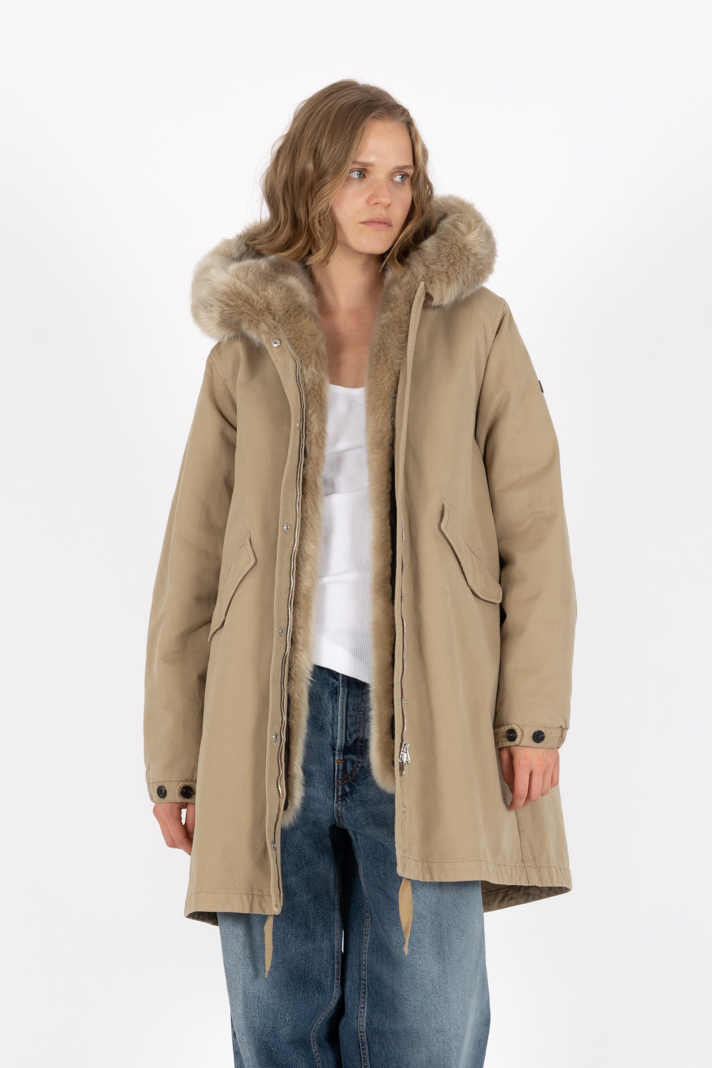 Flared Lempelius cotton Parka with faux fur lining