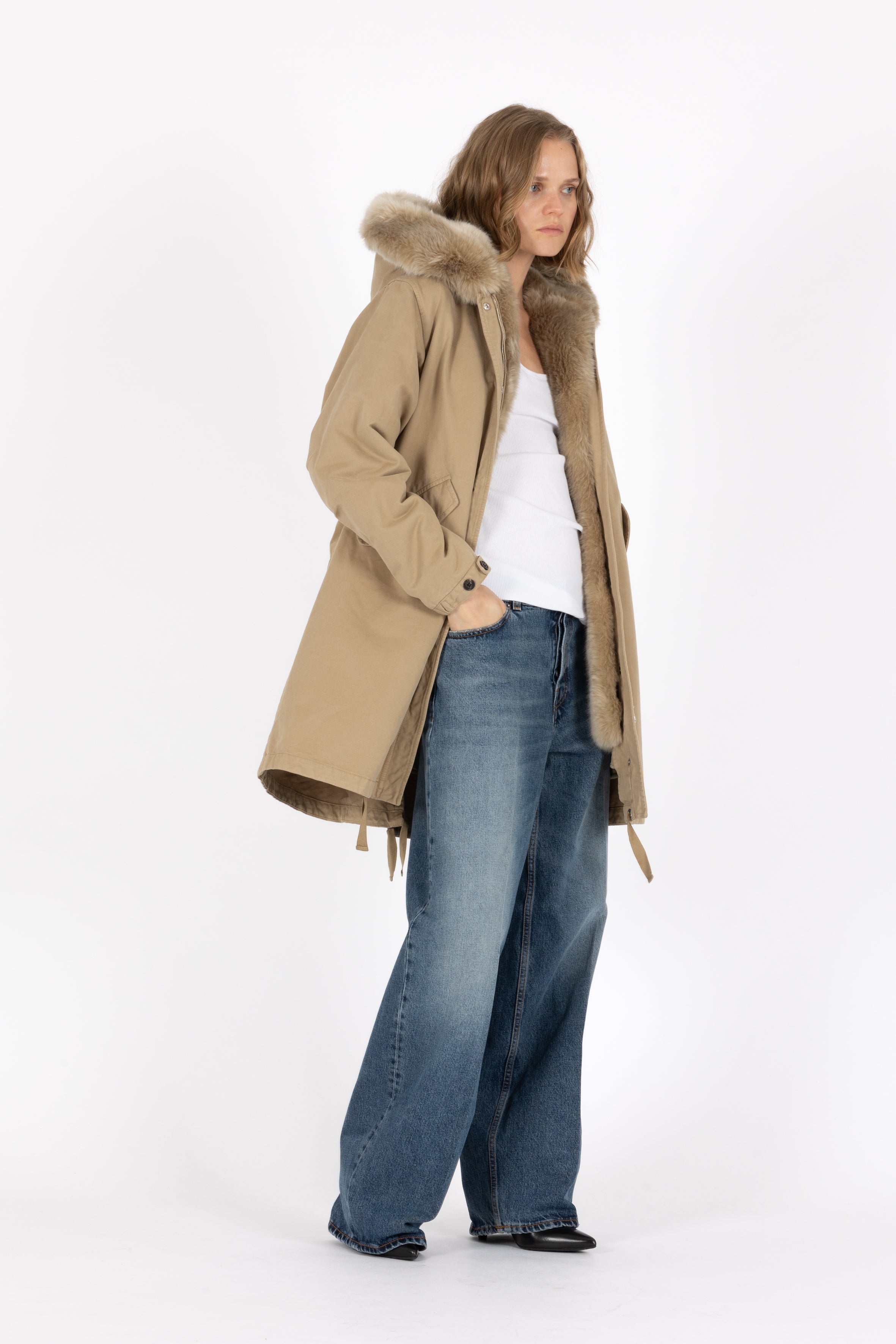 Flared Lempelius cotton Parka with faux fur lining