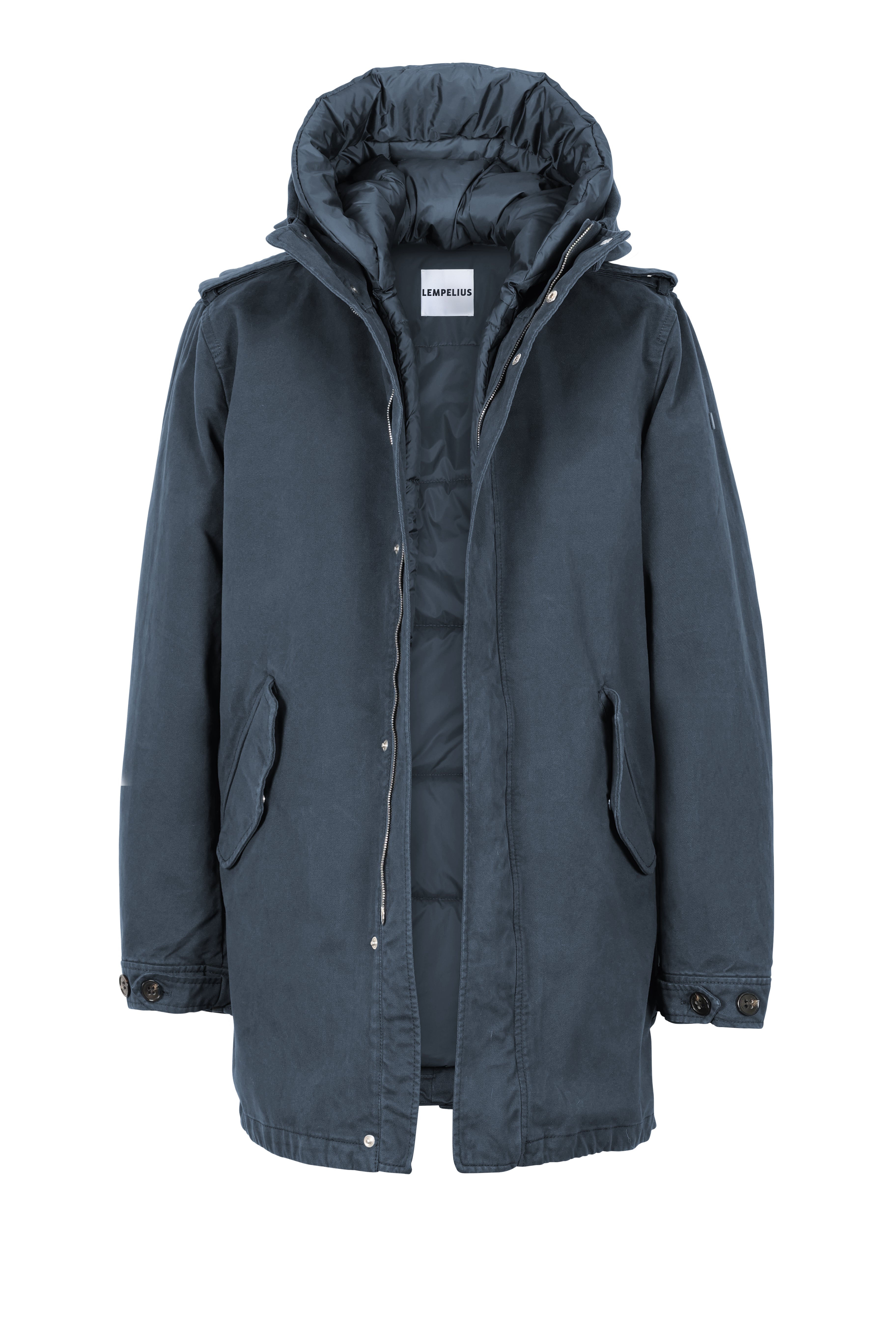 Lempelius Mens cotton Parka with vegan padding in bluegrey
