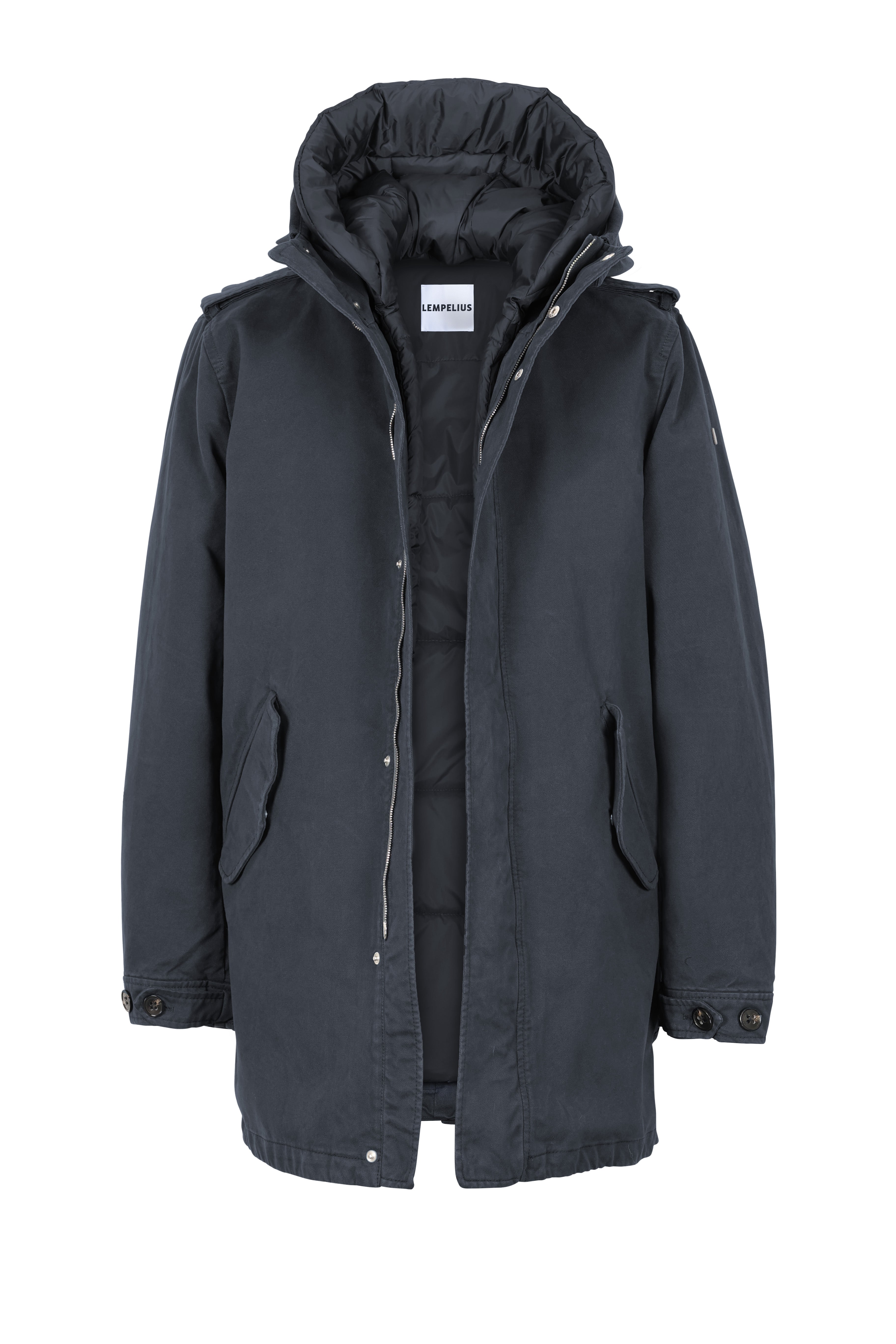 Lempelius Mens cotton Parka with vegan padding in dark blue