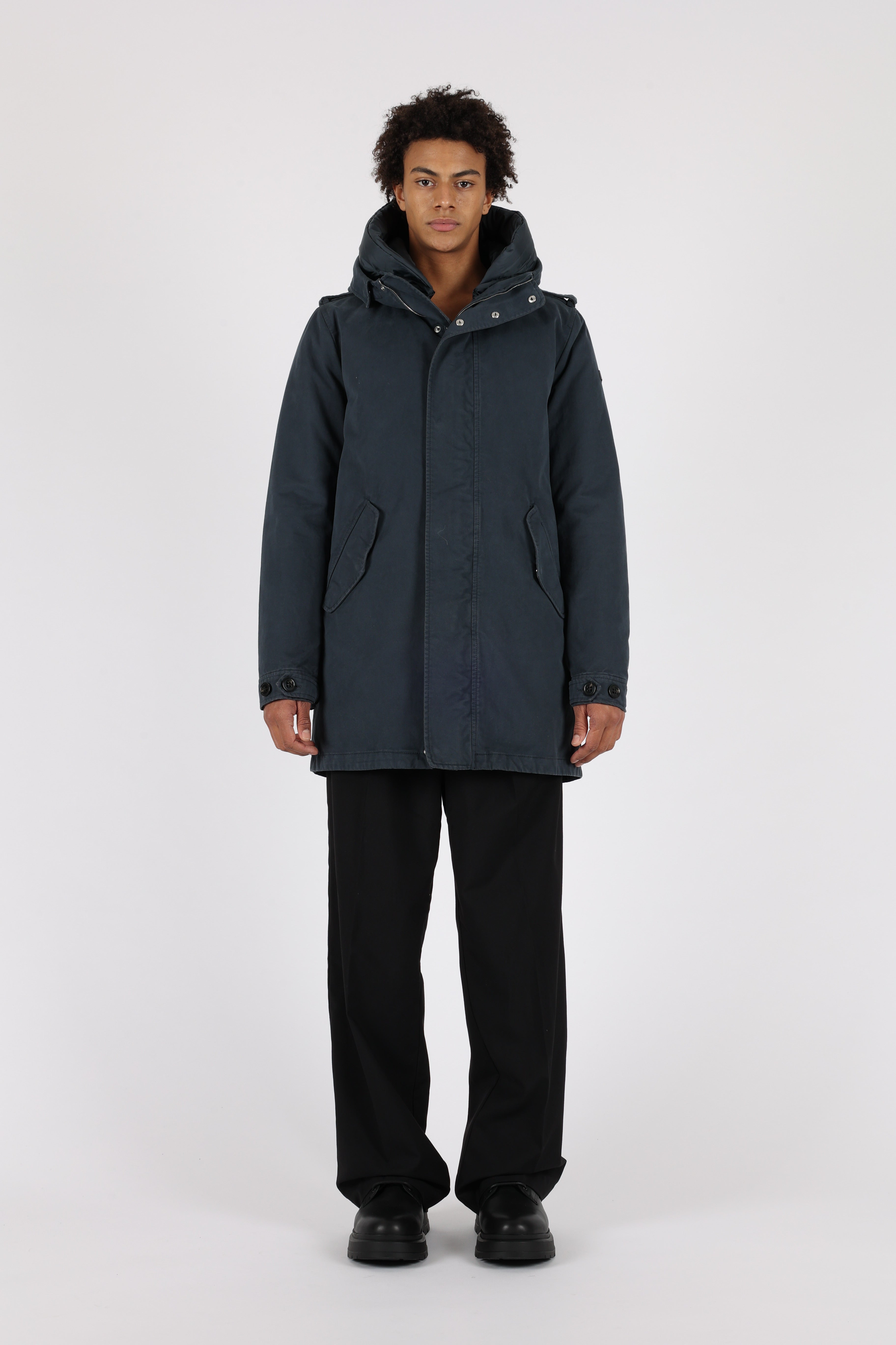 Lempelius Mens cotton Parka with vegan padding in dark blue