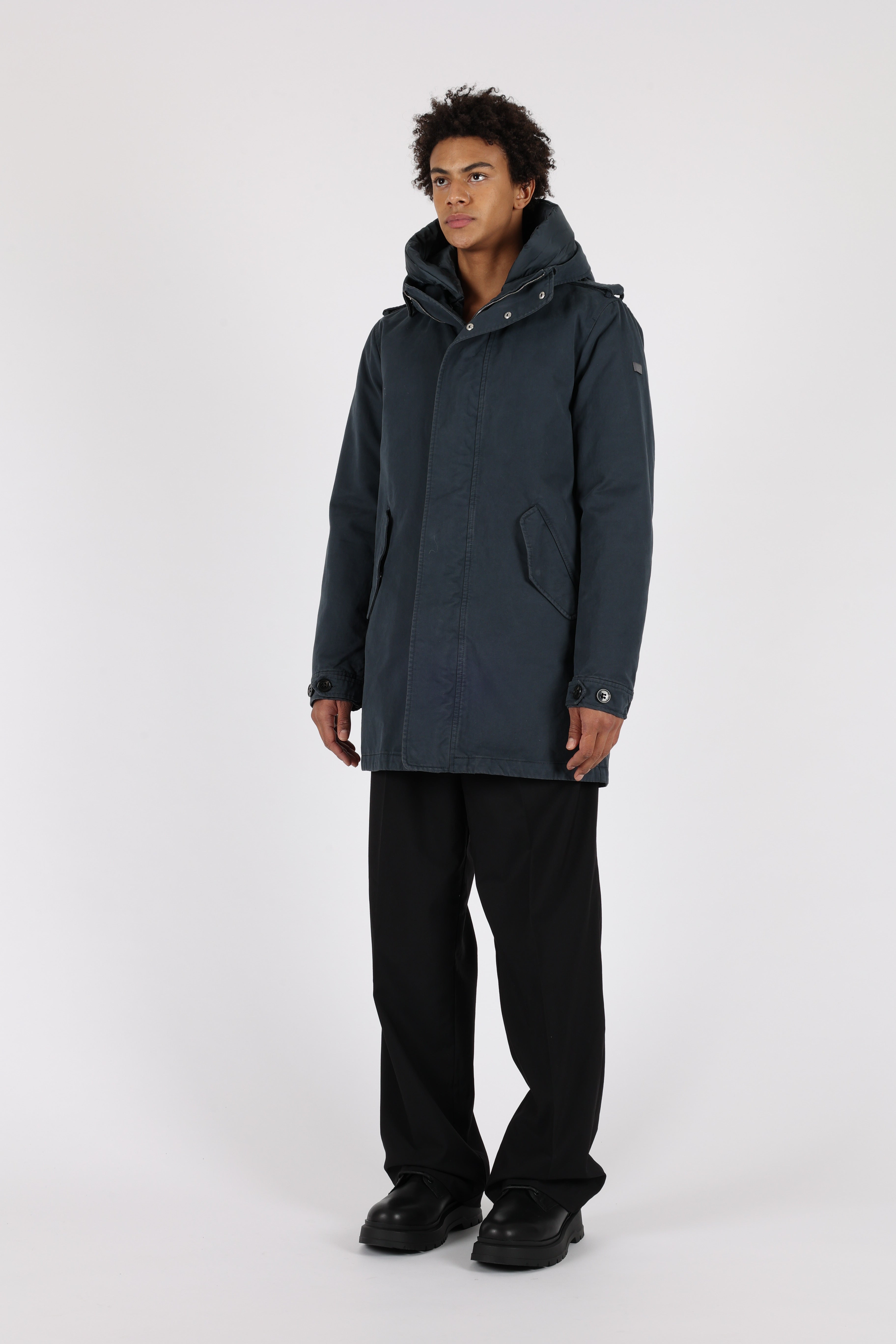 Lempelius Mens cotton Parka with vegan padding in dark blue