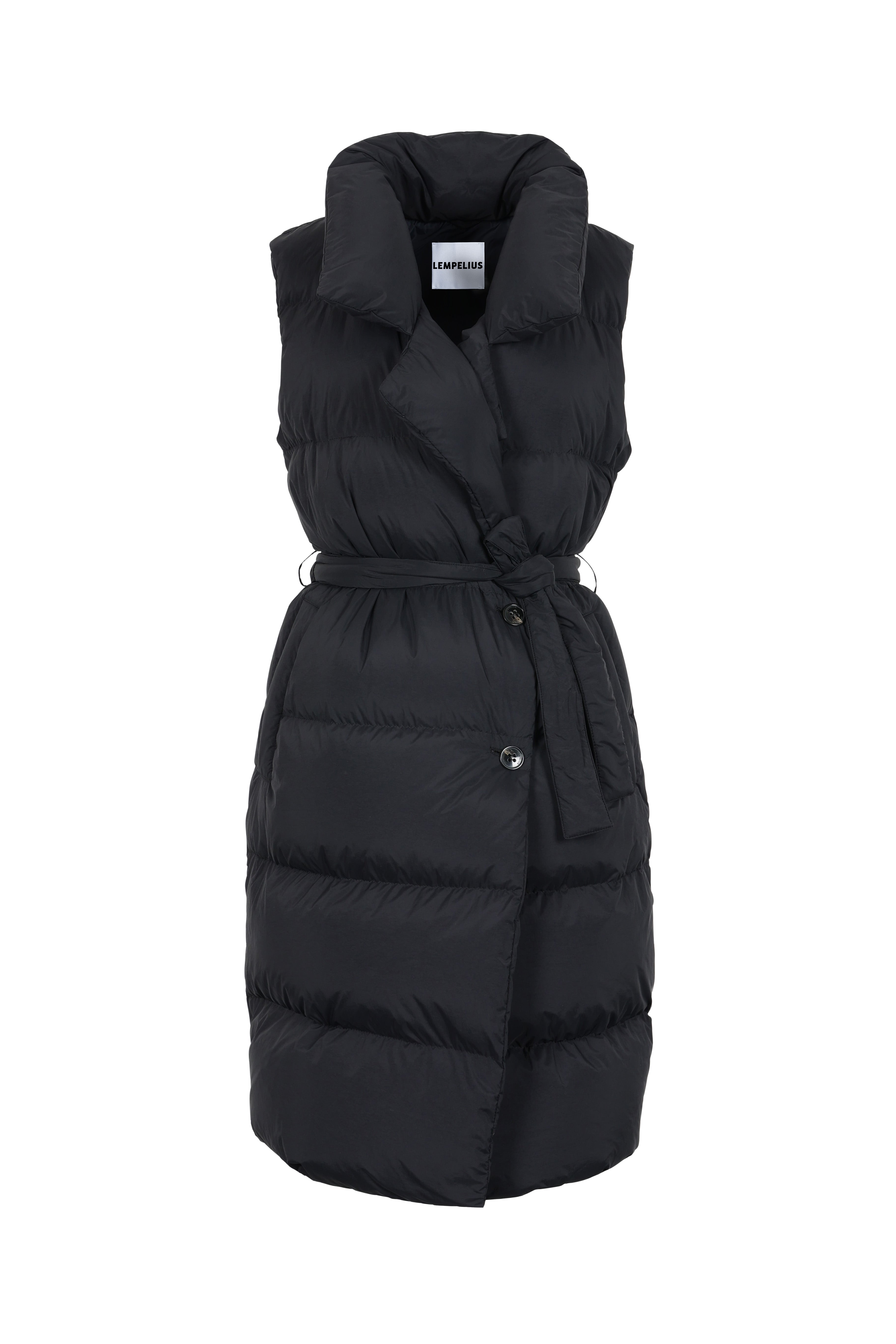 Long Lempelis down gilet in the color black