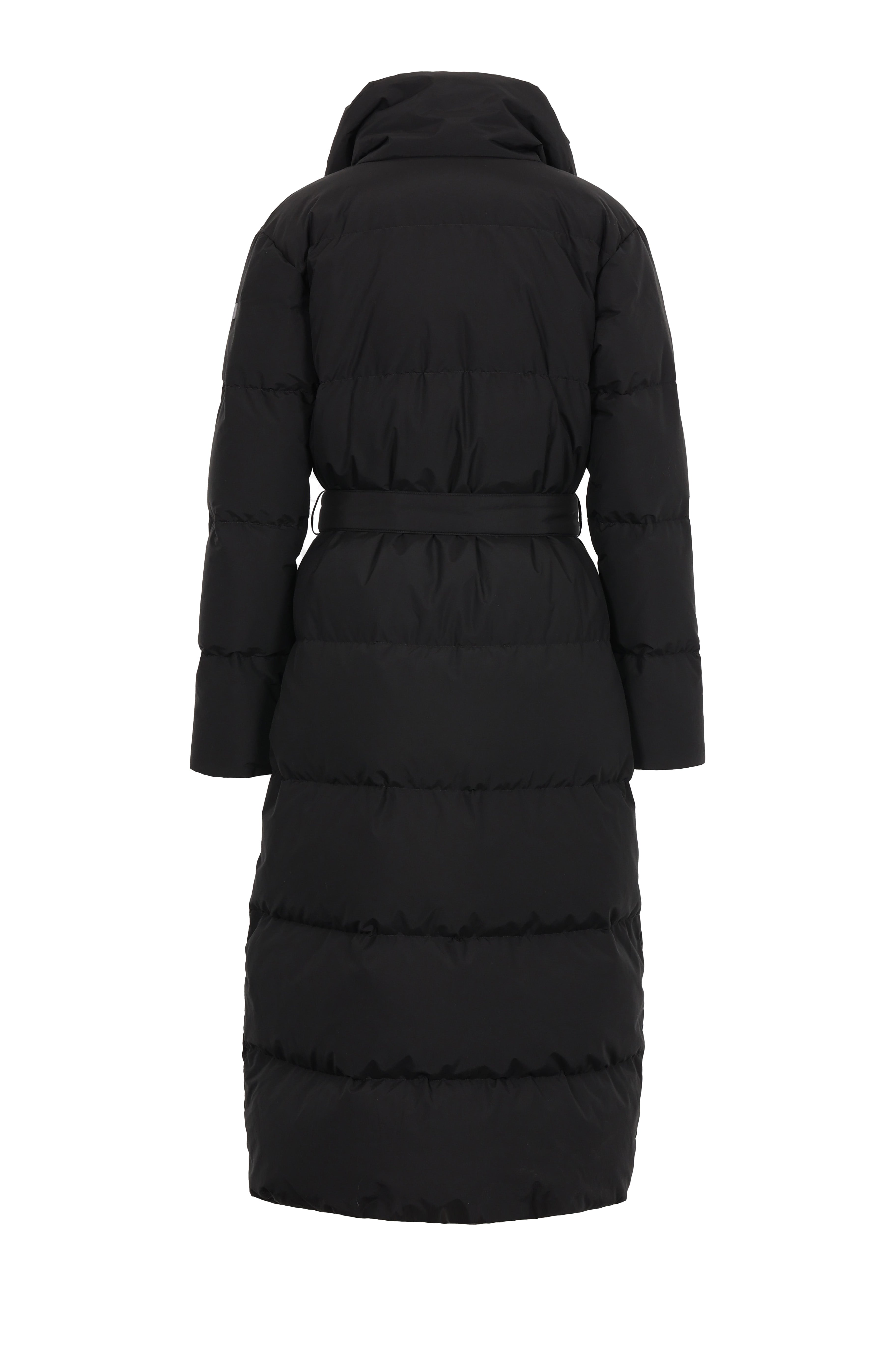 Long belted Lempelius Downcoat in the color black