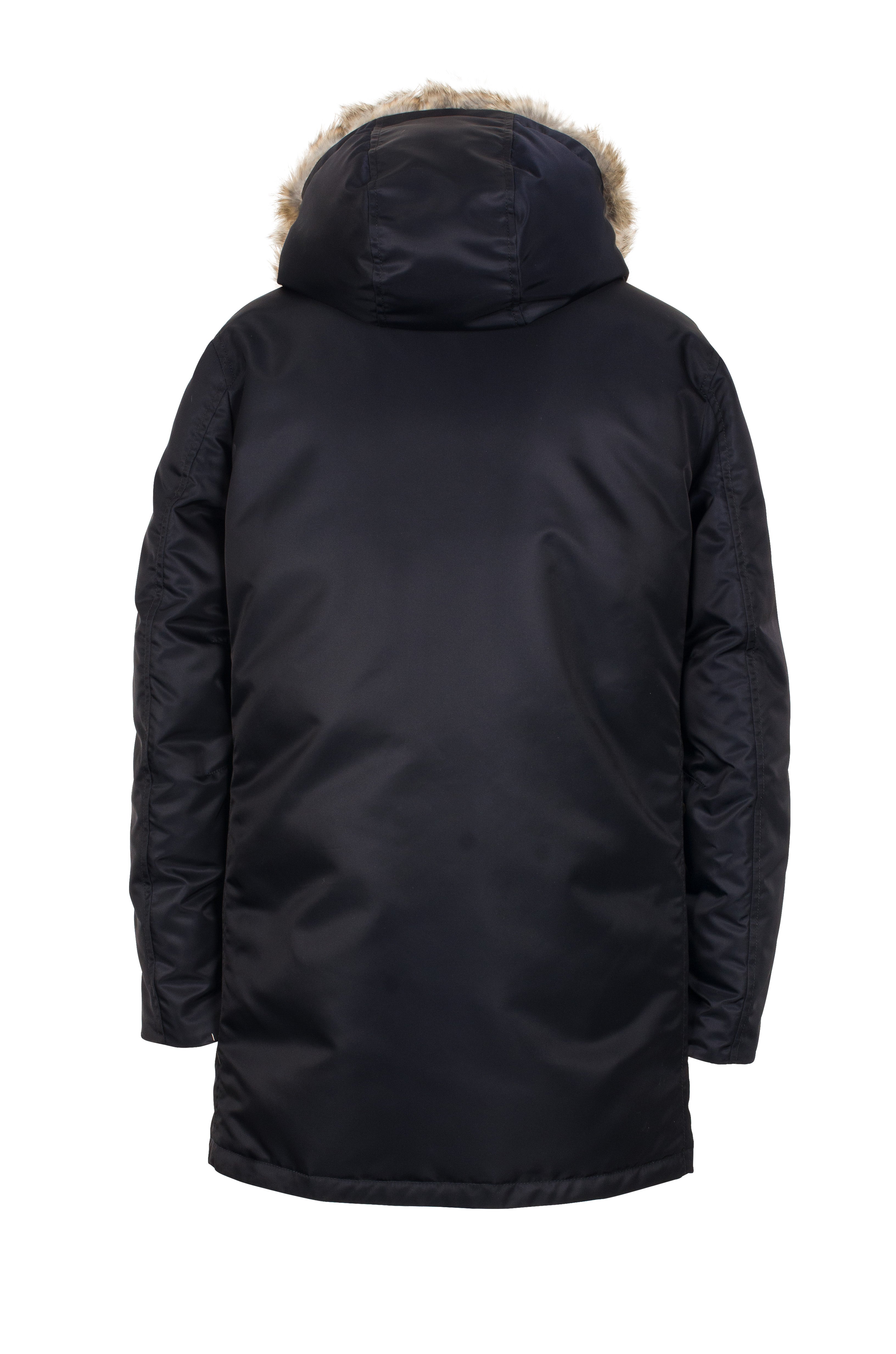 Mens Lempelius down coat with rabbit fur lining