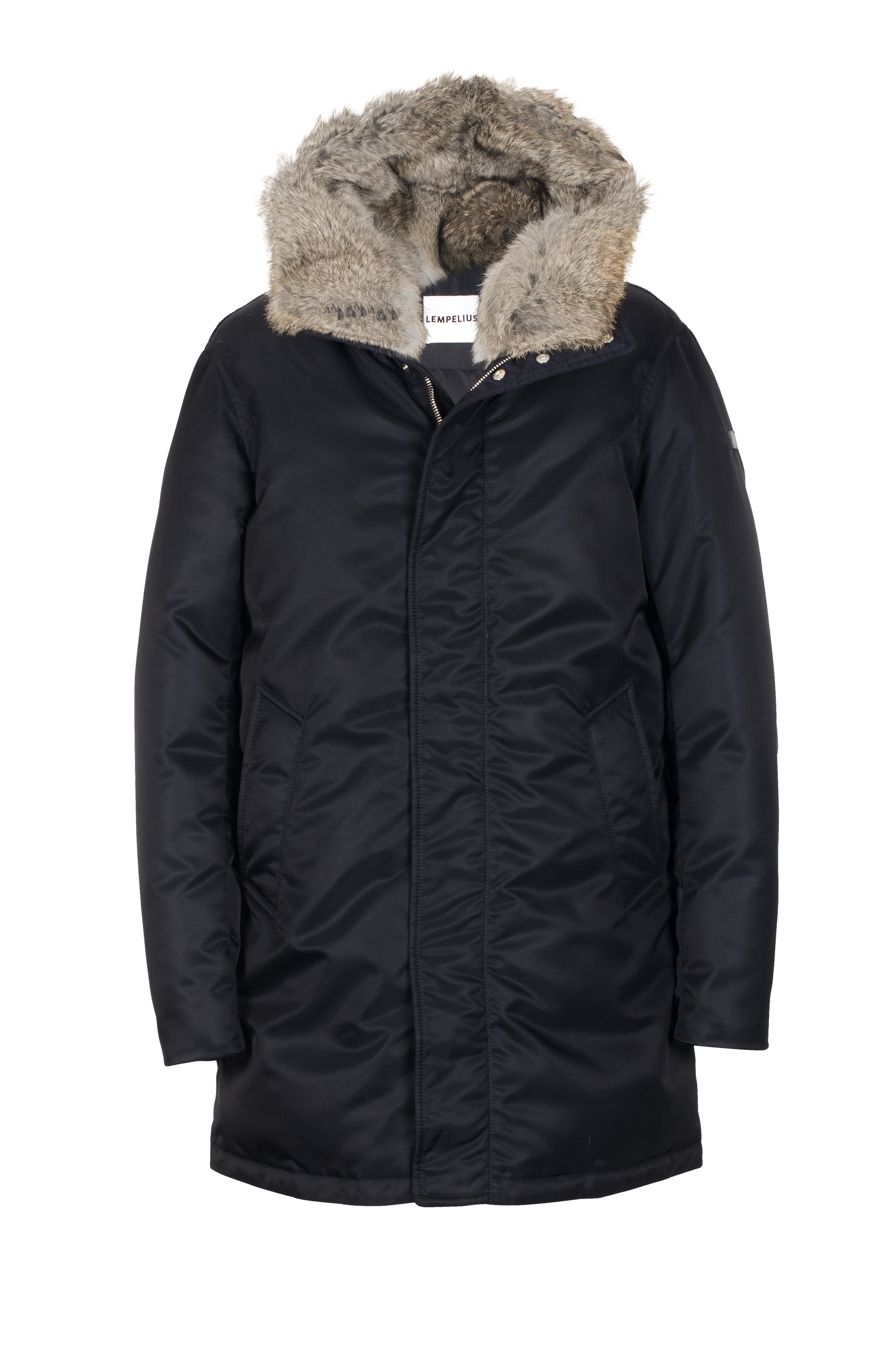Mens Lempelius down coat with rabbit fur lining