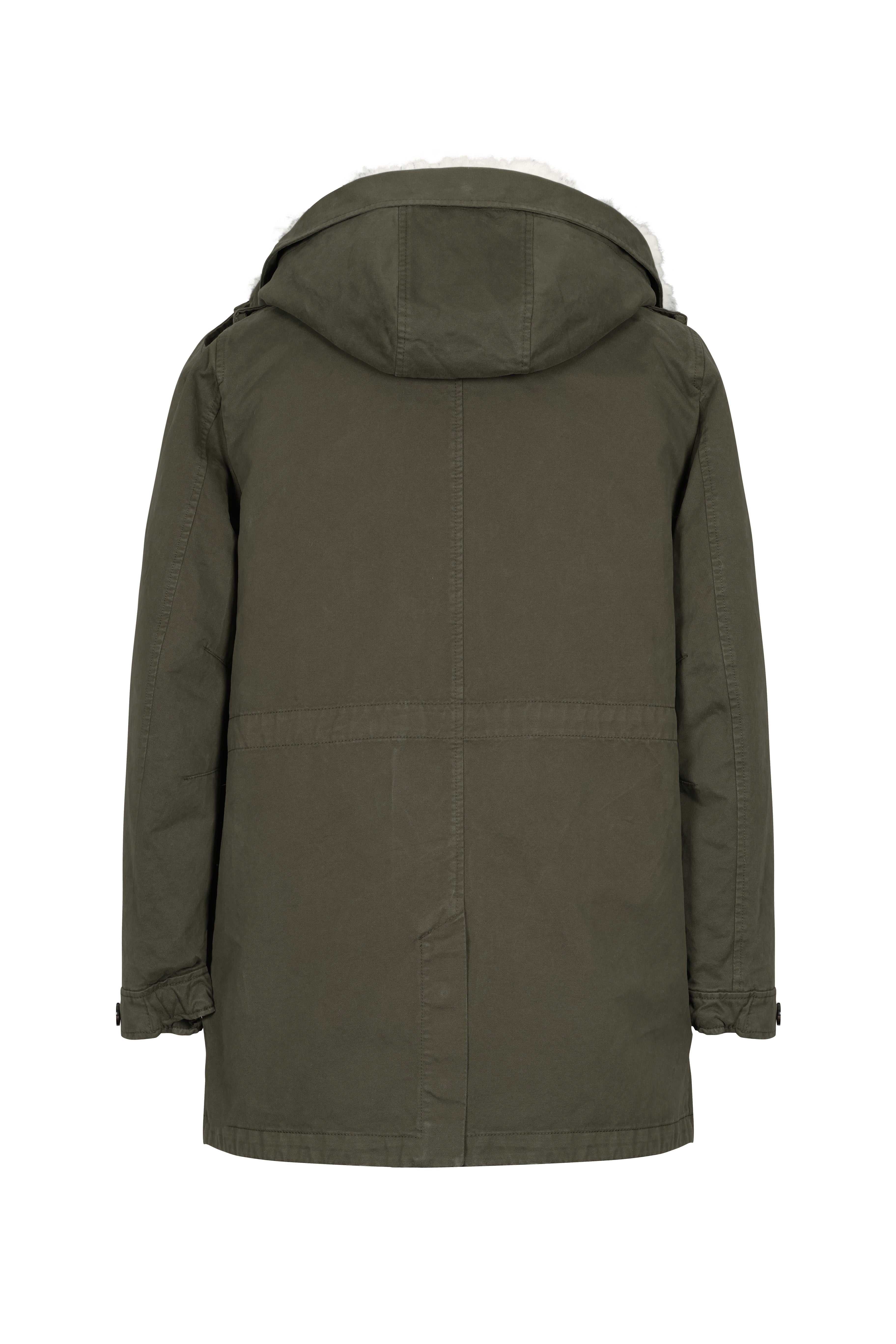 Lempelius Mens cotton Parka with curly shearling in cold green