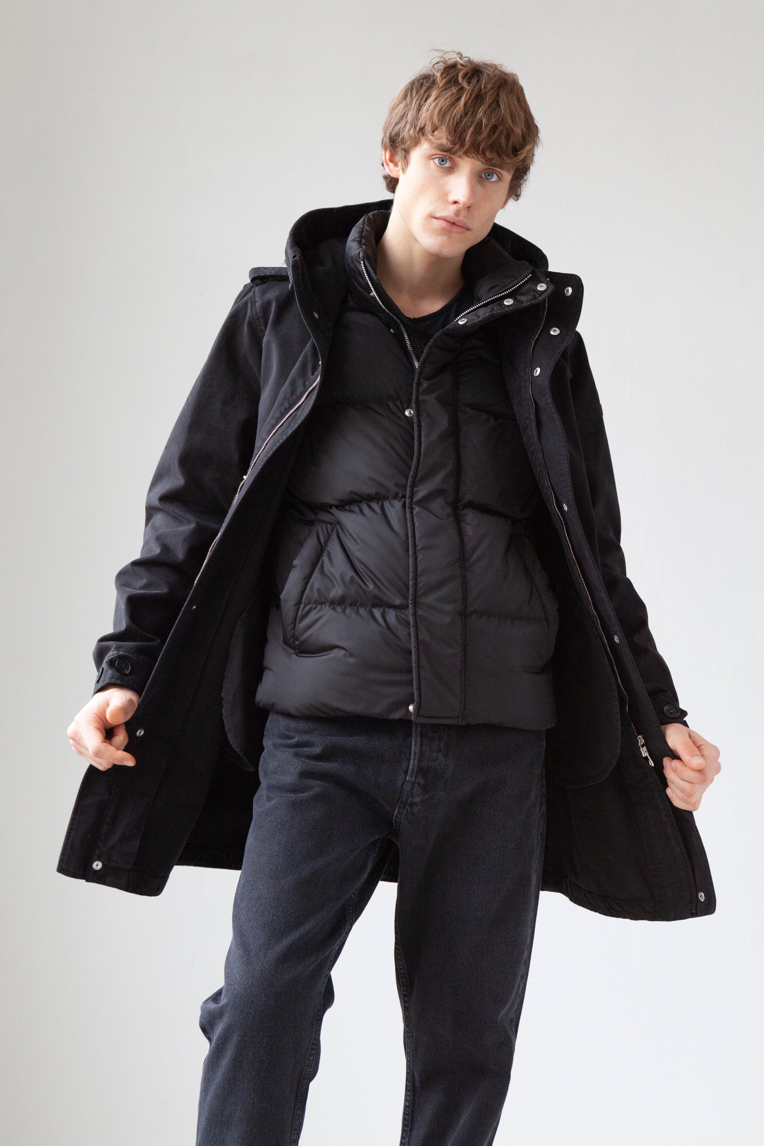 Lempelius cotton Parka with down Vest in black