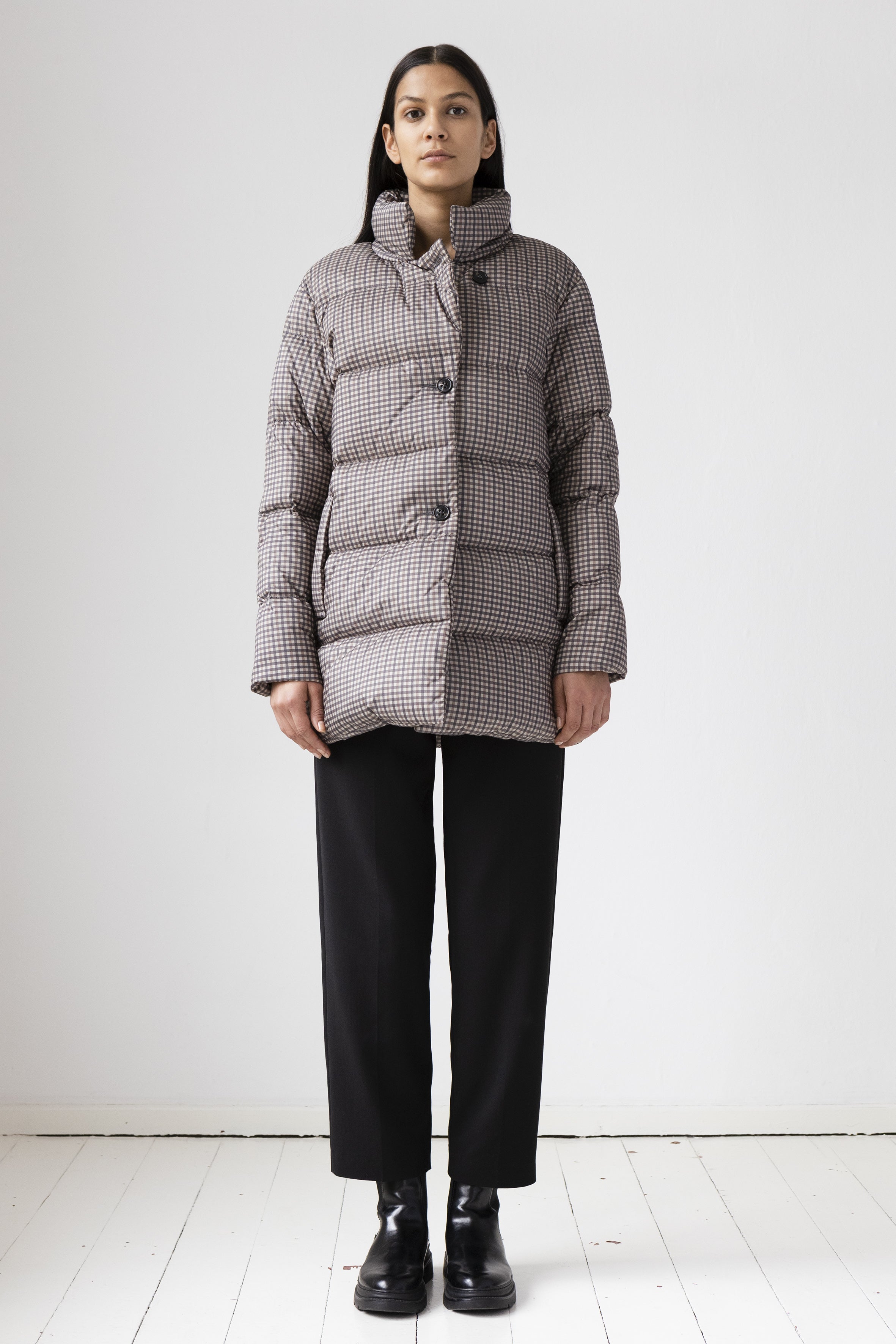 short quilted Lempelius Down Jacket with check print
