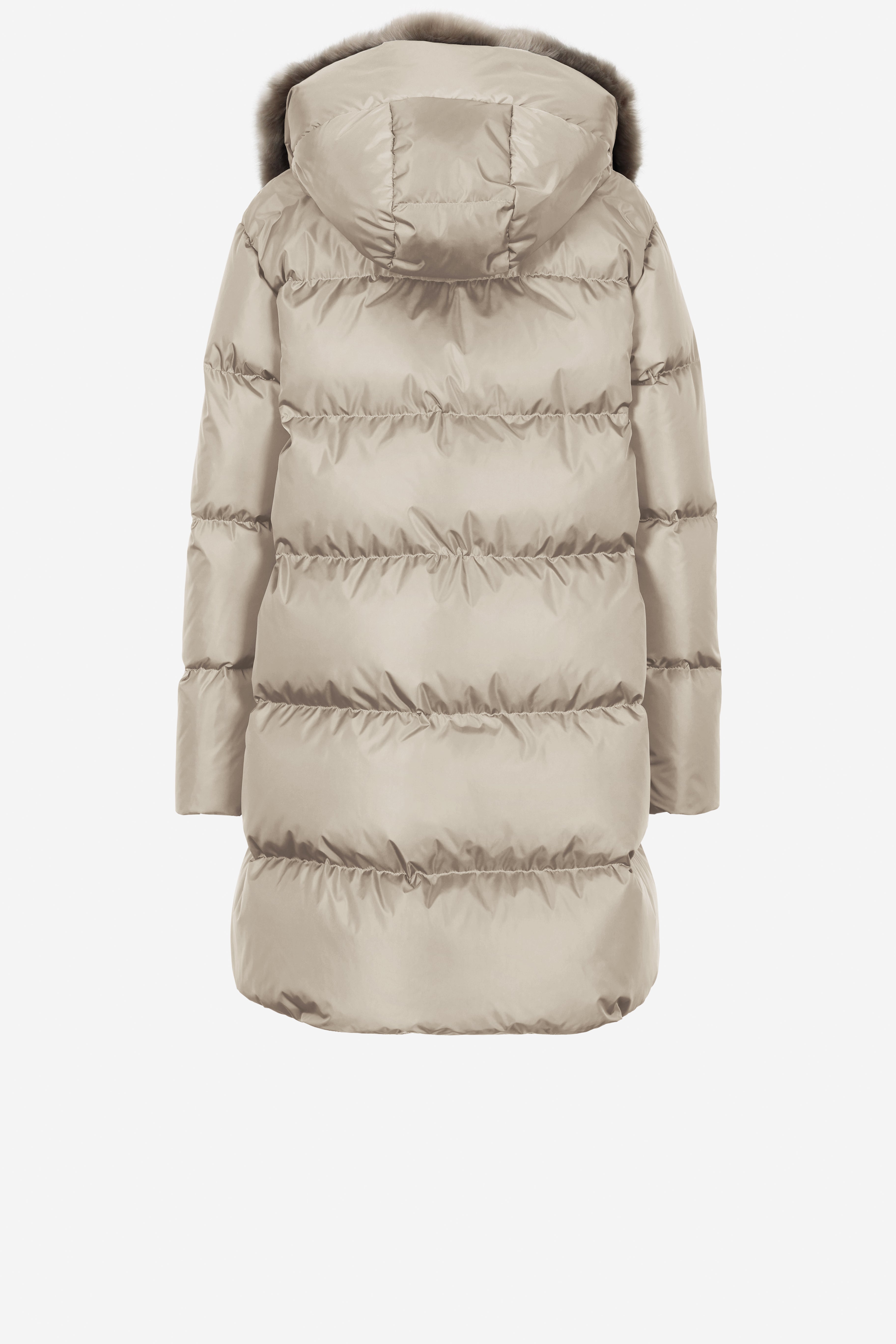 Minimal Lempelius down coat with rabbit faux fur hood