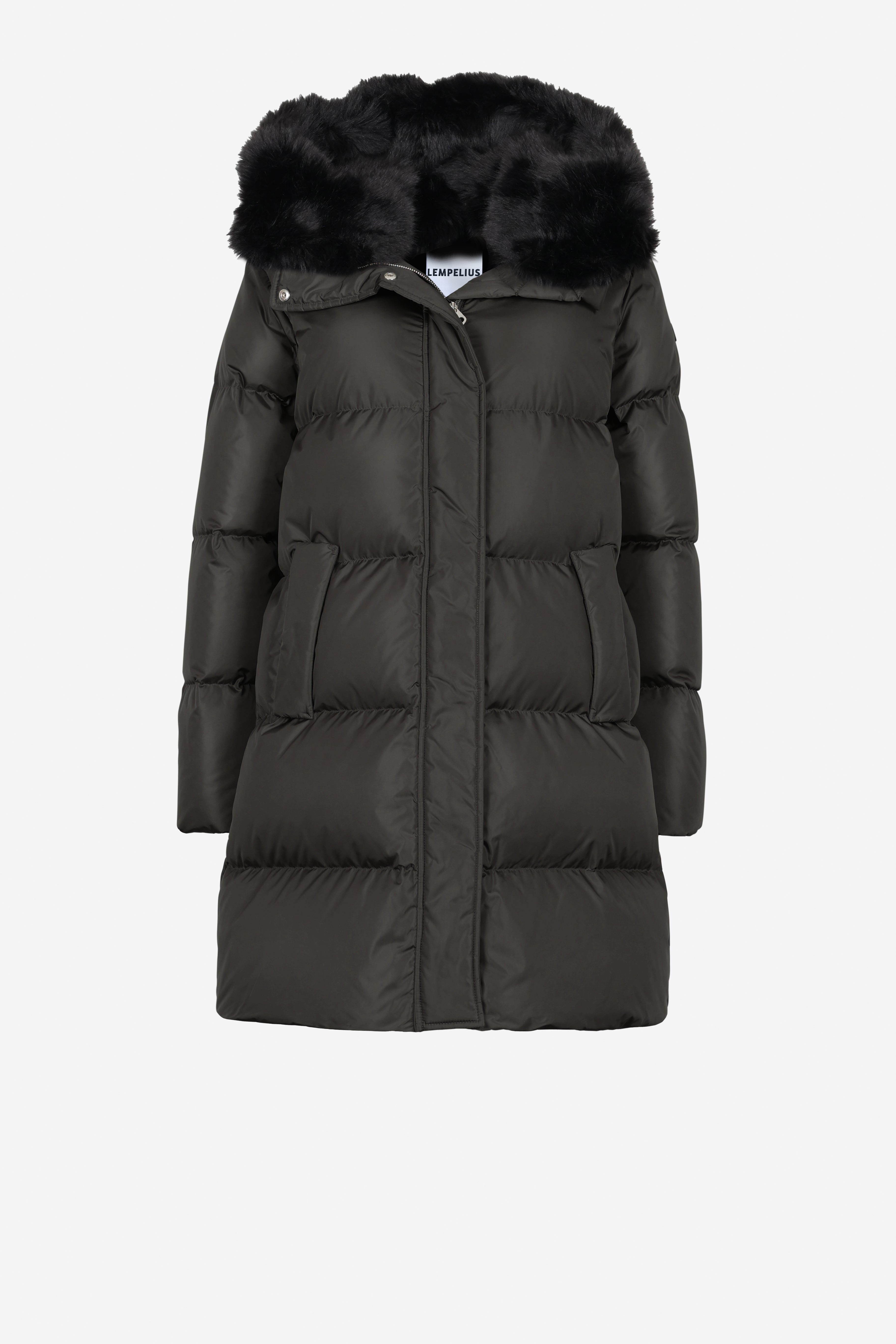 Minimal Lempelius down coat with faux fur