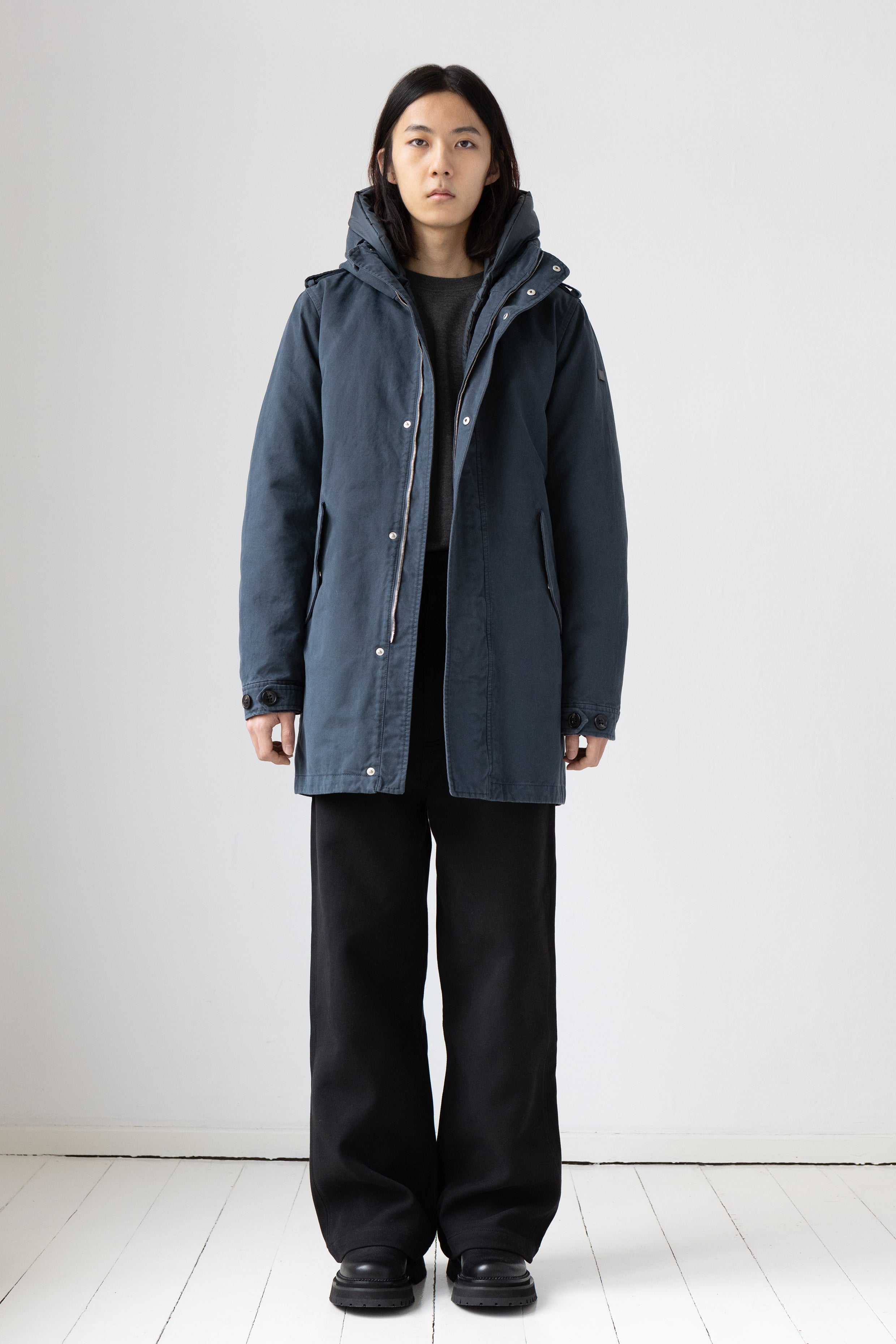 Lempelius Mens cotton Parka with vegan padding in bluegrey