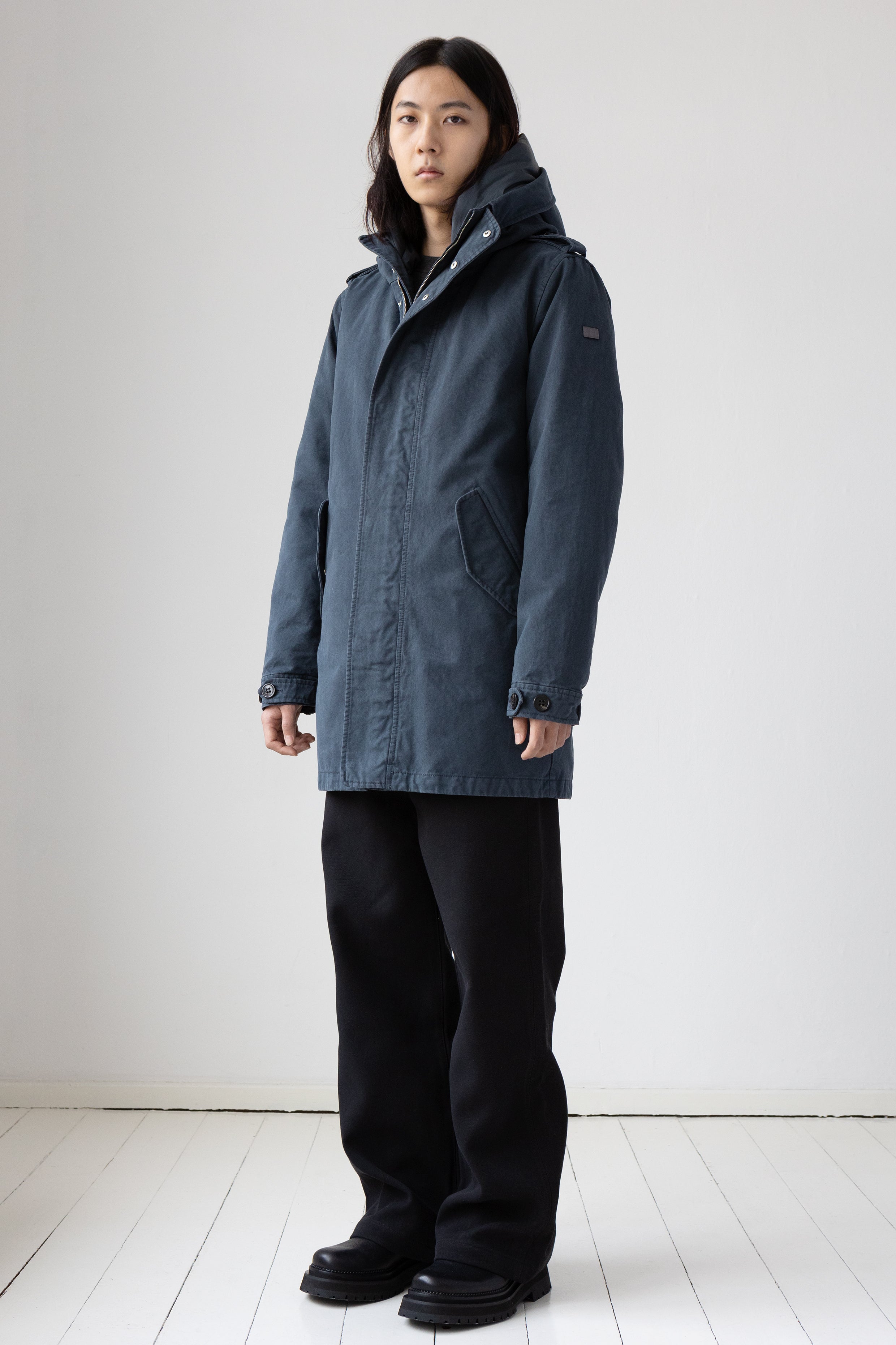 Lempelius Mens cotton Parka with vegan padding in bluegrey