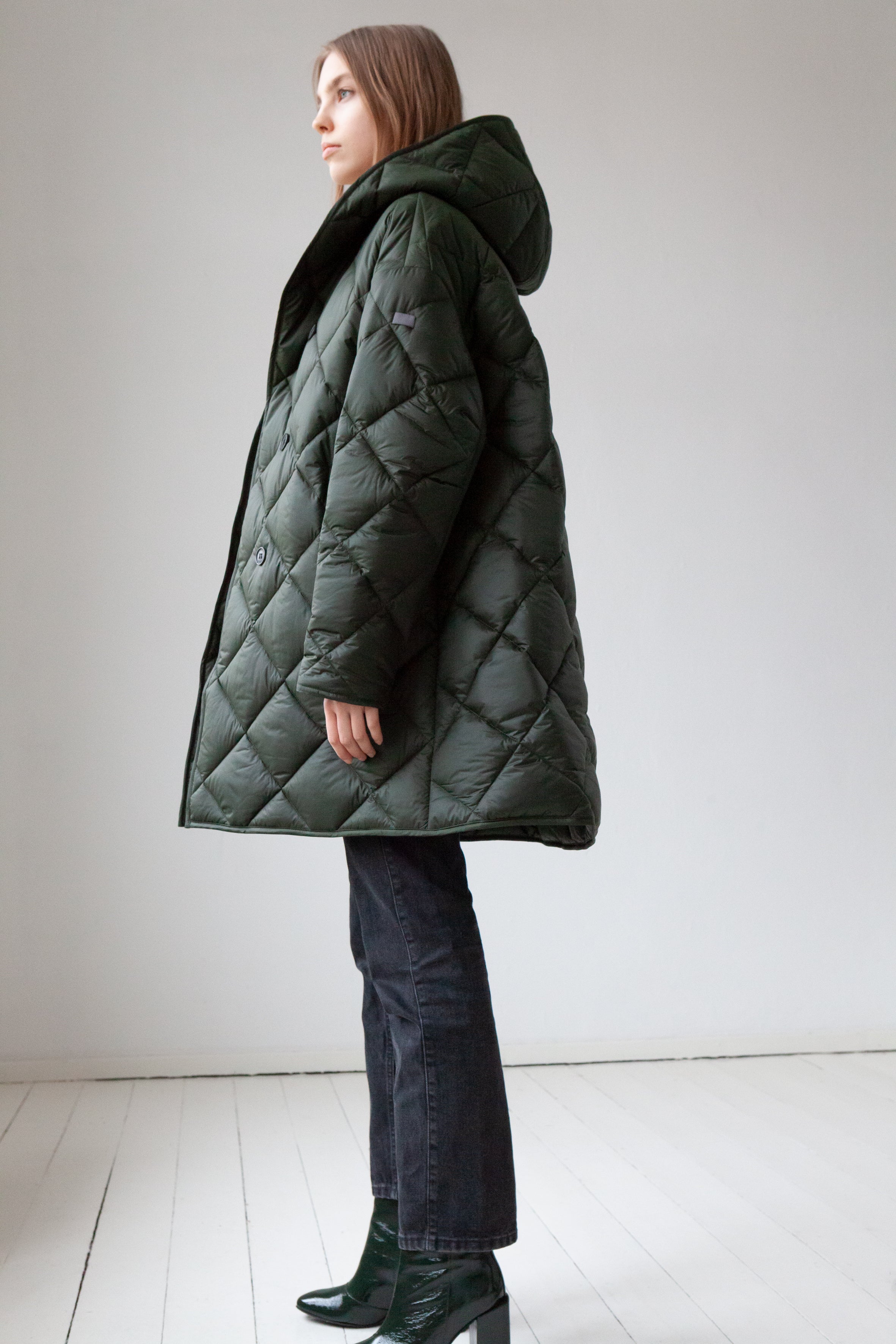 HOODED QUILTED COAT COA in pine green