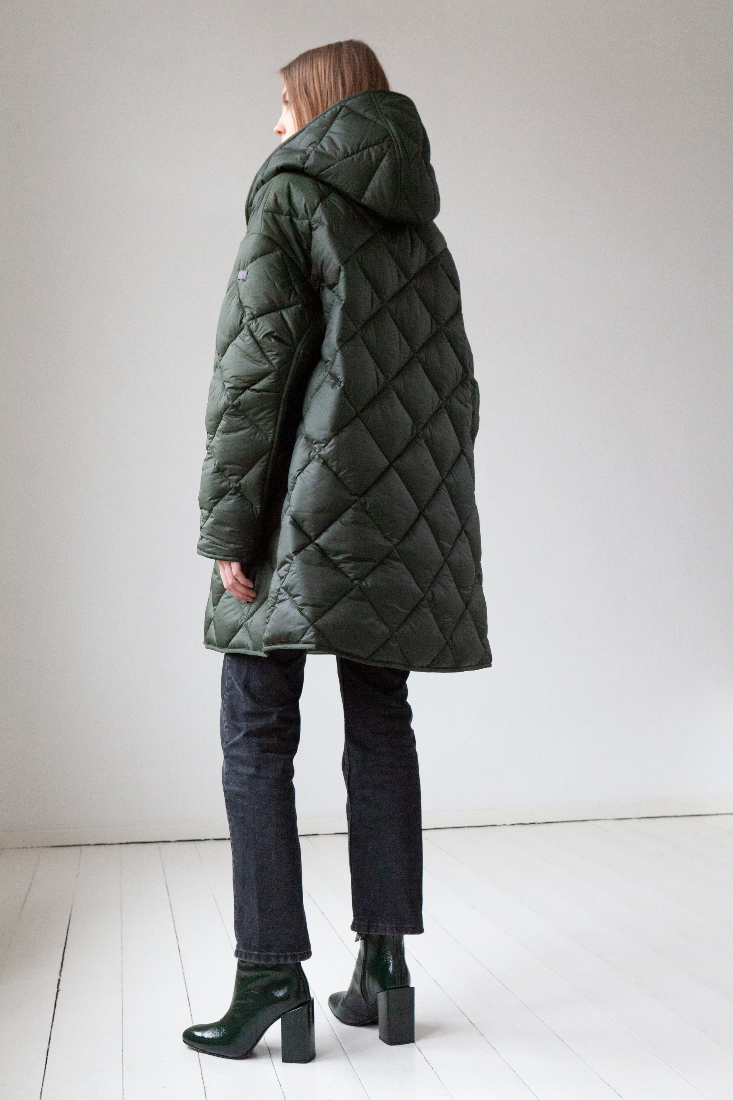 HOODED QUILTED COAT COA in pine green
