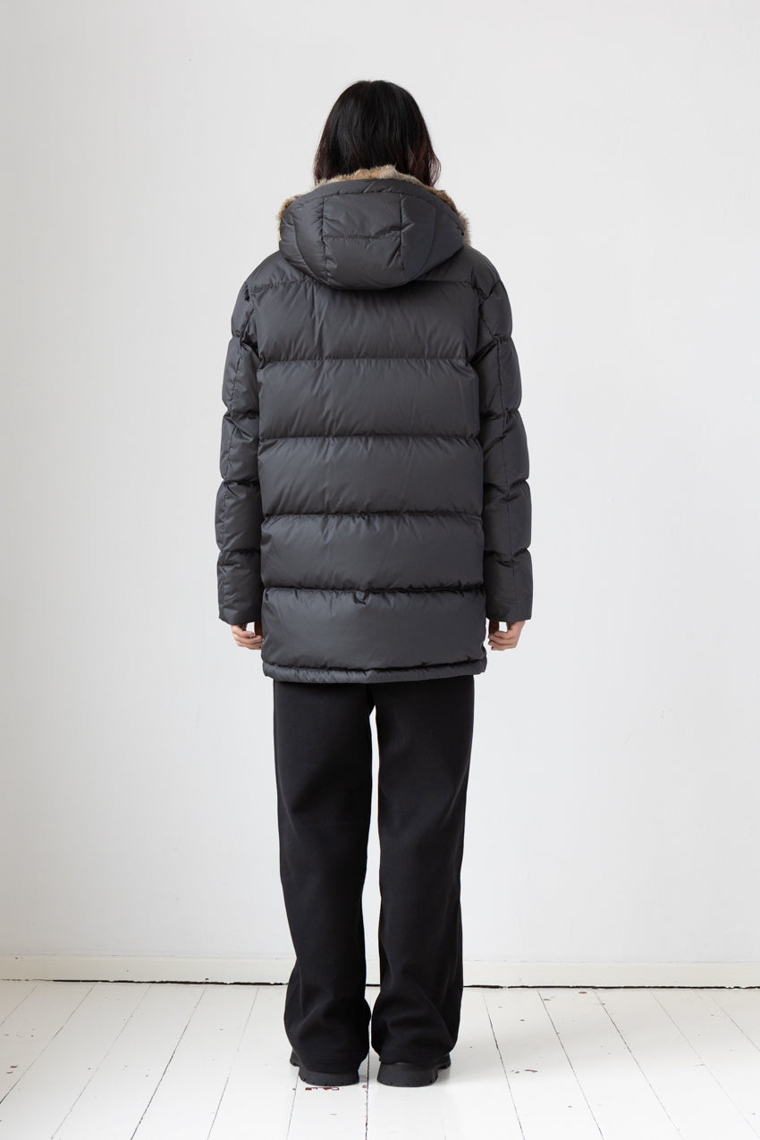 Lempelius Down coat with fur hood in carbongrey