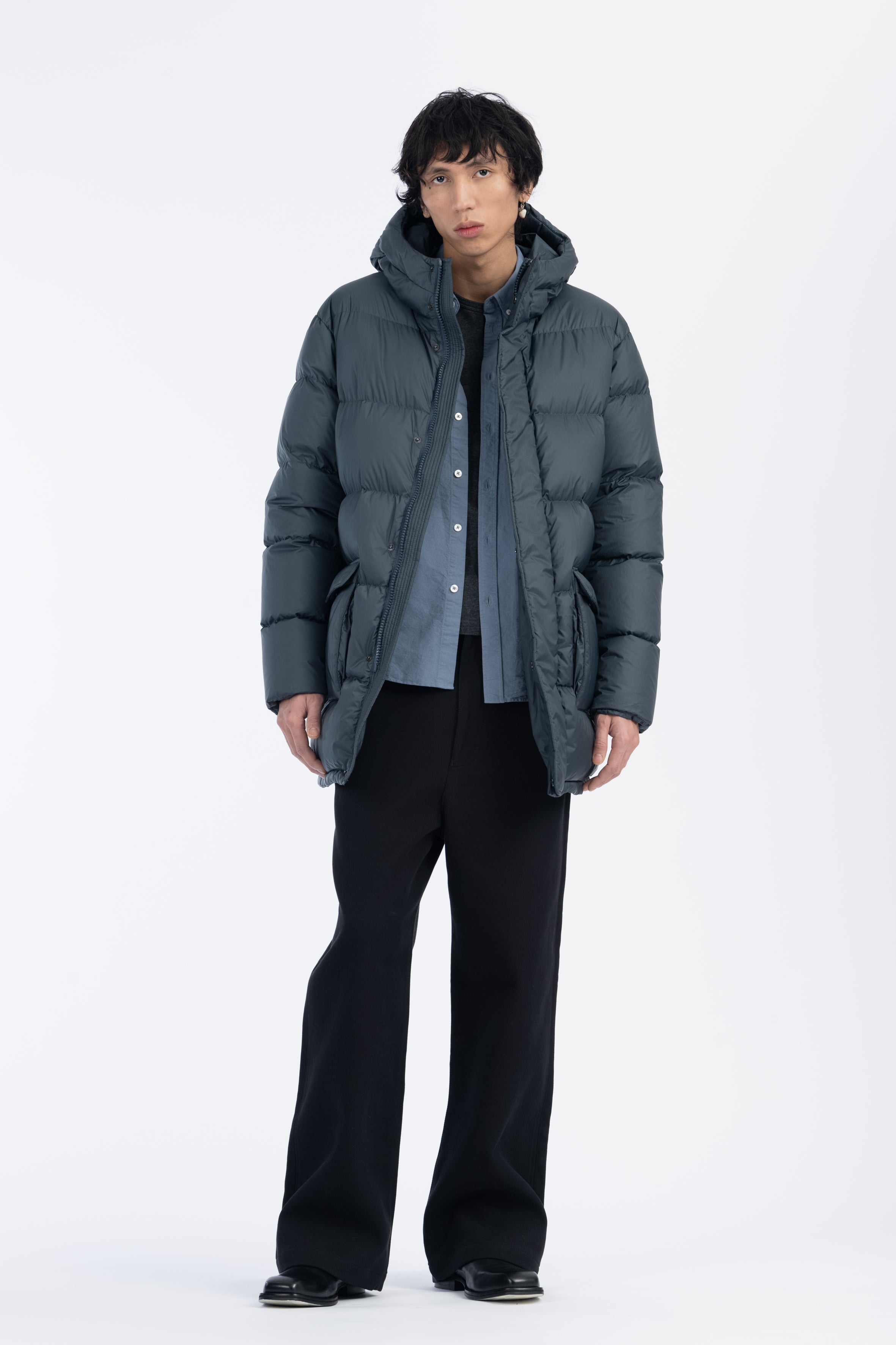 LEMPELIUS mens down coat with fur hood in bulegrey