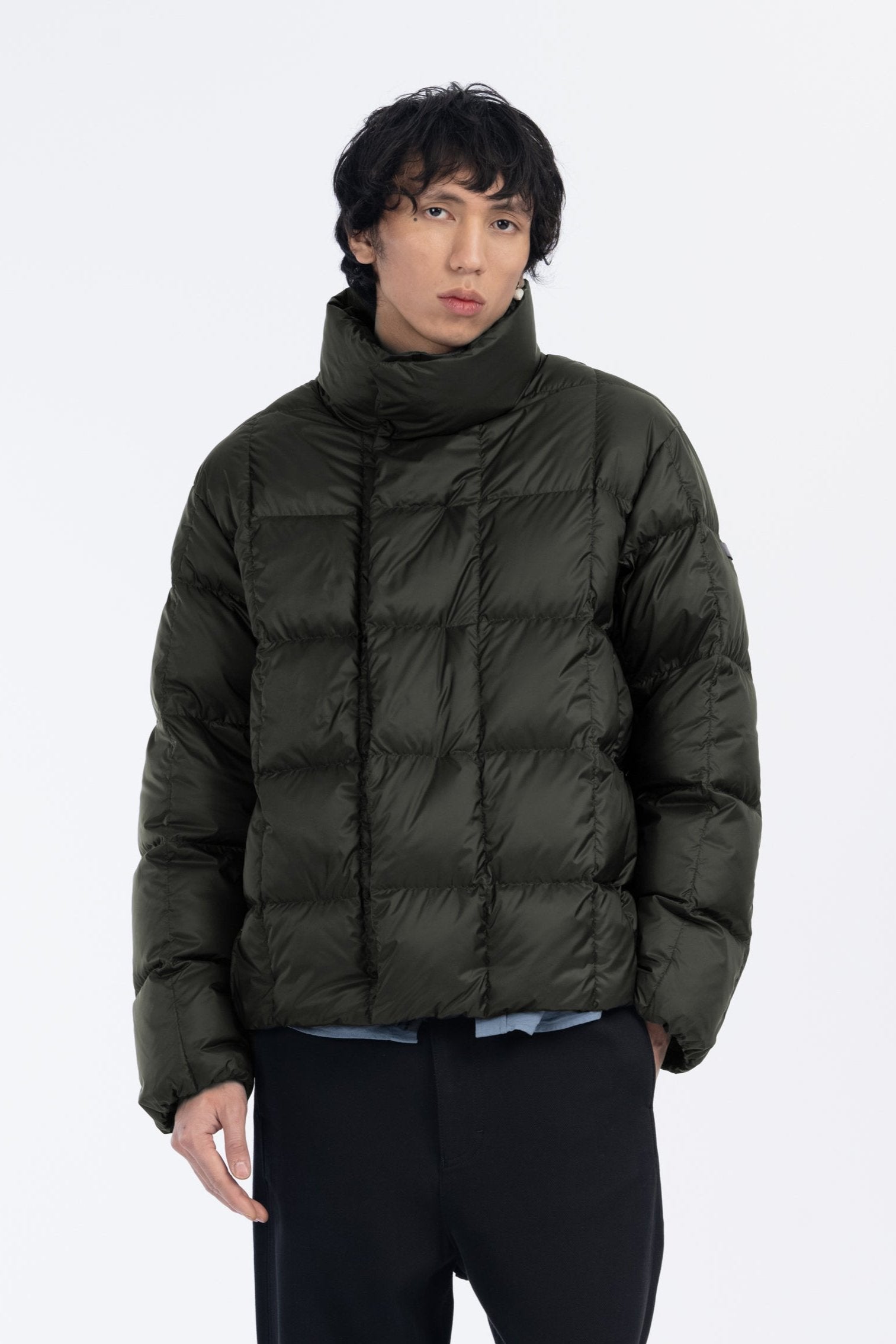 LEMPELIUS mens box quilt goose down jacket in deep green