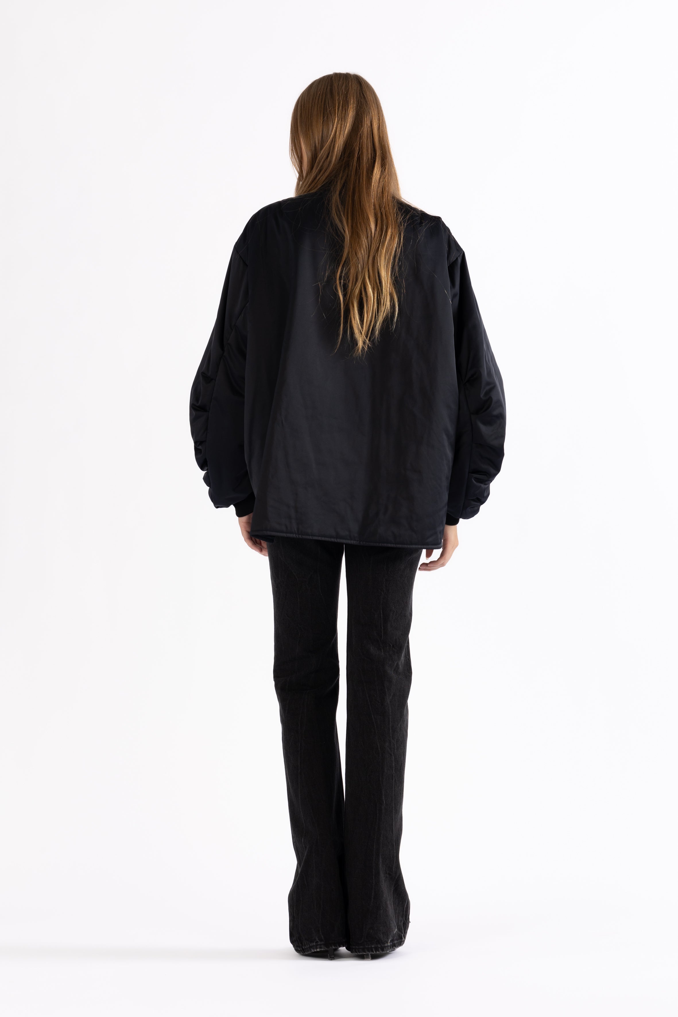 Flared bomber jacket in dark navy