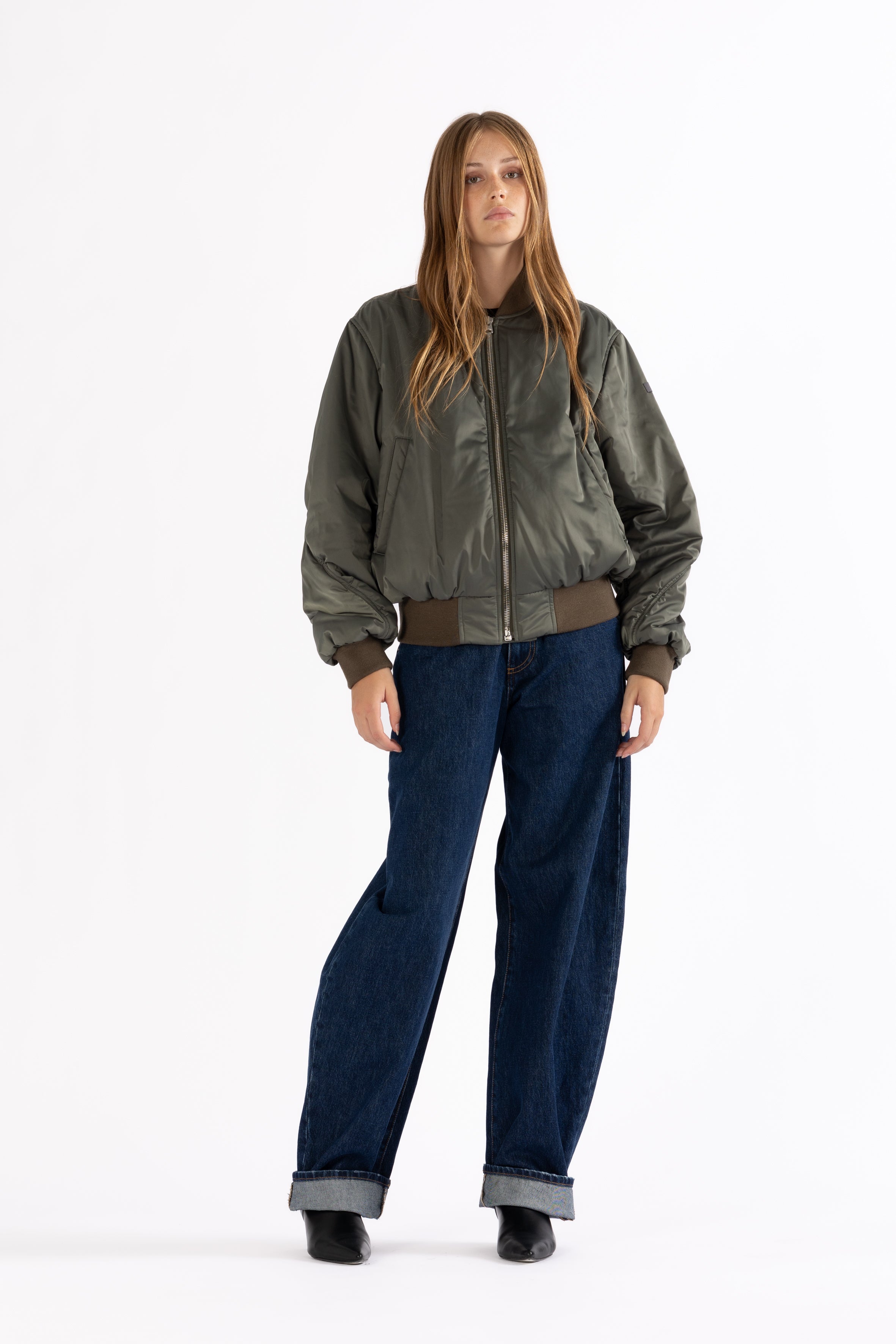 padded lightweight bomber jacket in green amber
