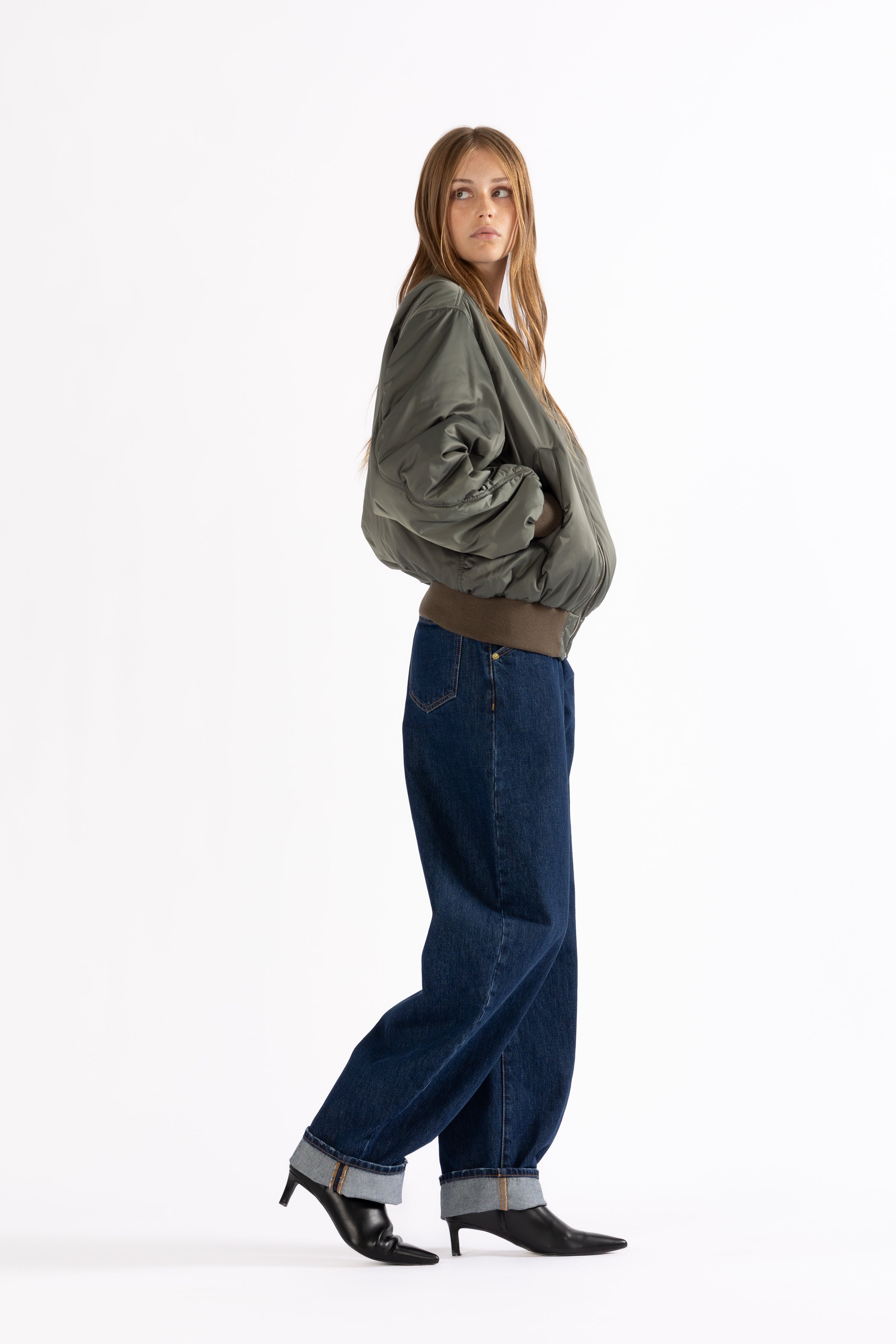 padded lightweight bomber jacket in green amber